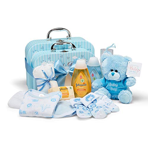Premium Baby Gift Set - Blue Baby Shower Hamper with Clothes, Plush Teddy Bear & Keepsake Boxes | Newborn Essentials, Christening & Welcome Home Gift