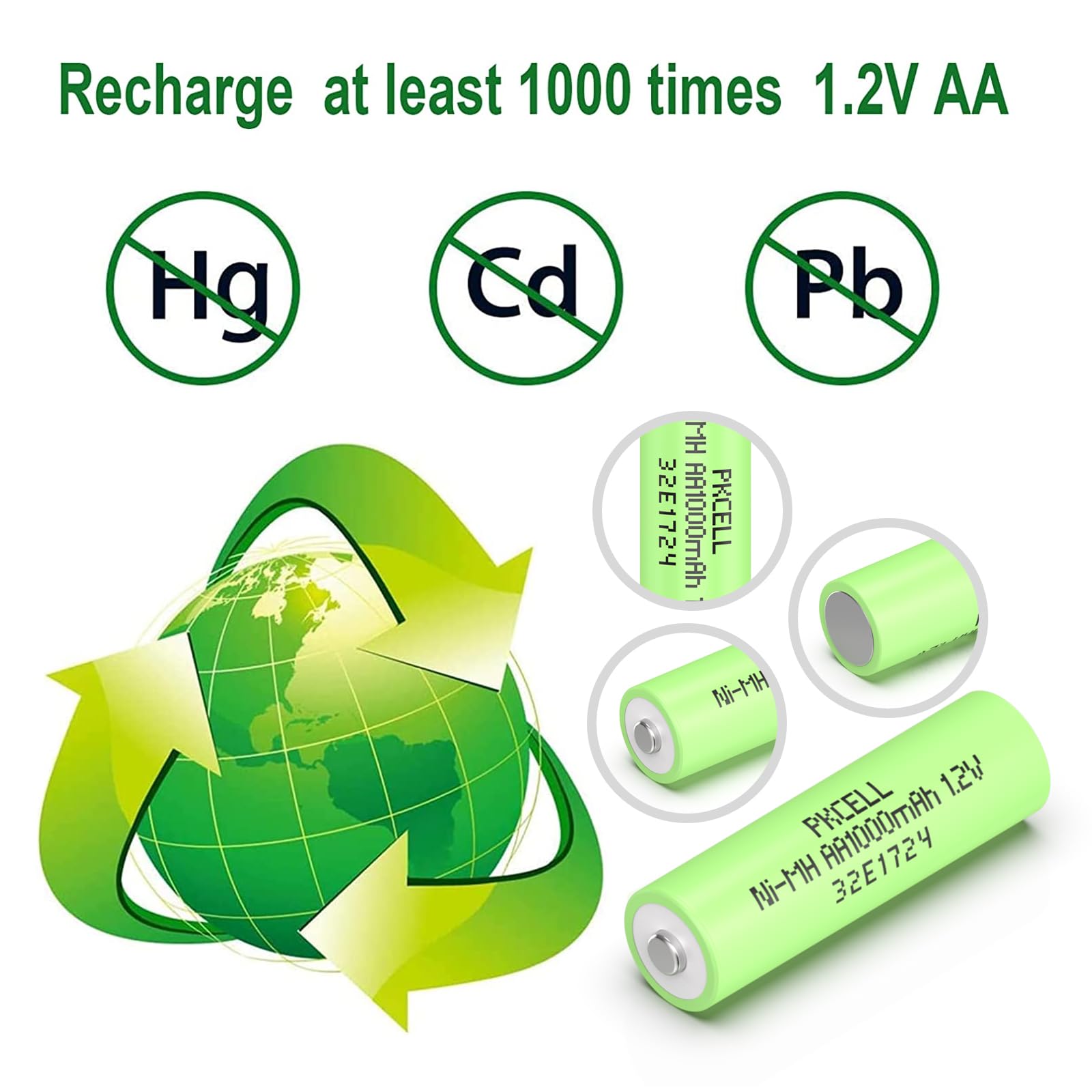 PKCELL Rechargeable AA Batteries 4-Pack - 1000mAh NiMH Double A 1.2V Batteries for Digital Cameras, Wireless Keyboards, Toys & Flashlights - Long Lasting Power Supply