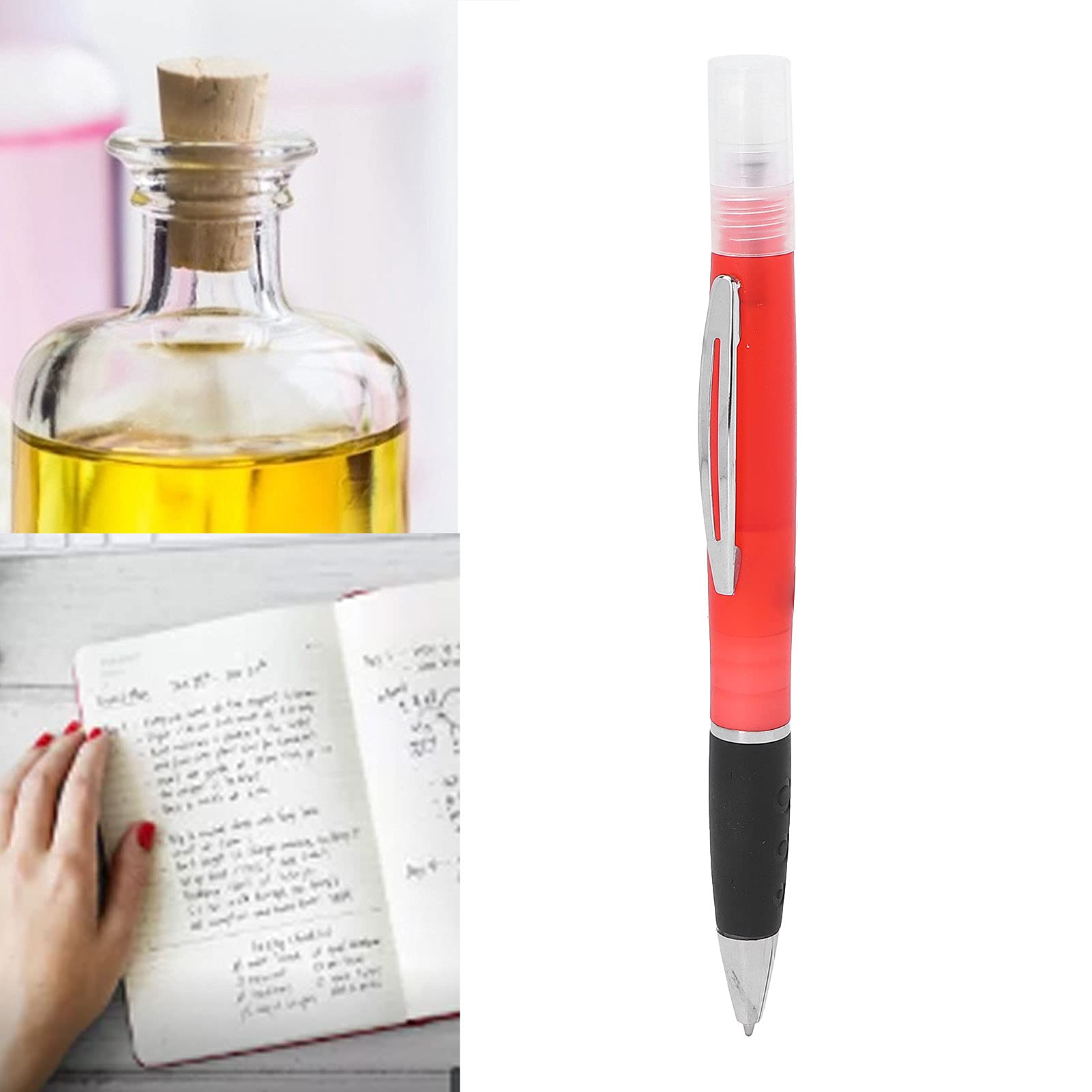 ZJchao 2-in-1 Mini Perfume Spray Bottle & Ballpoint Pen - Portable 3ml Refillable Perfume Container (Red) - Perfect for Travel, Office, and Everyday Carry