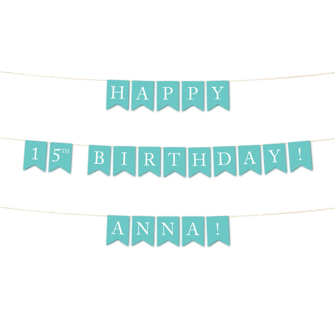 Personalized Hanging Birthday Party Pennant Banner - Custom Name & Color - 6-Feet String Banner for Sweet 15 Quinceañera Decorations - Happy 15th Birthday Anna - Perfect for Quinceañera, Birthday Parties & Special Celebrations
