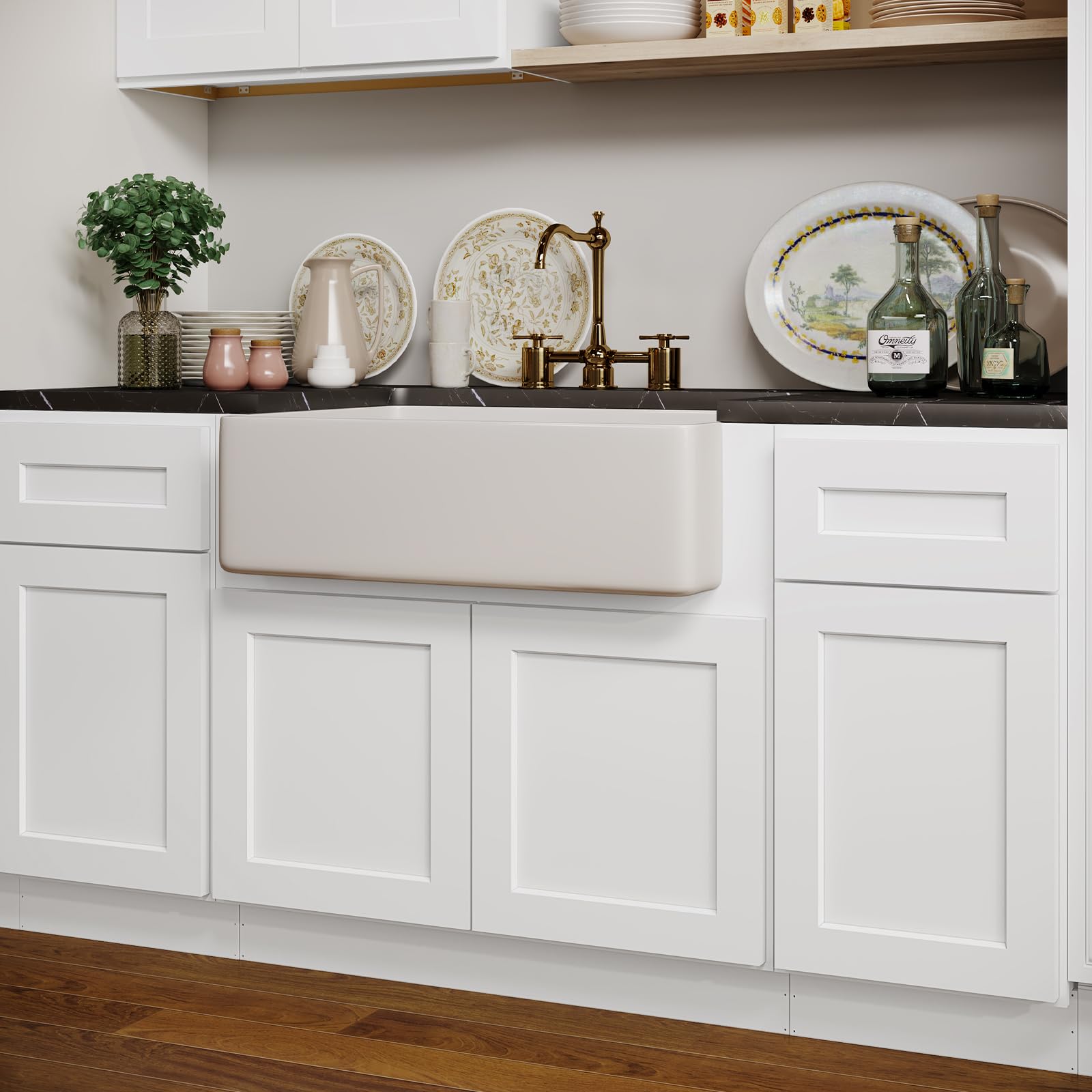 ROOMTEC 36 Inch Farmhouse Sink Base Cabinet with Soft-Close Doors - Large Capacity Under Sink Storage Organizer for Kitchen, Bathroom & Laundry - Perfect for Farmhouse Sink Single Bowl Installation & Home Organization