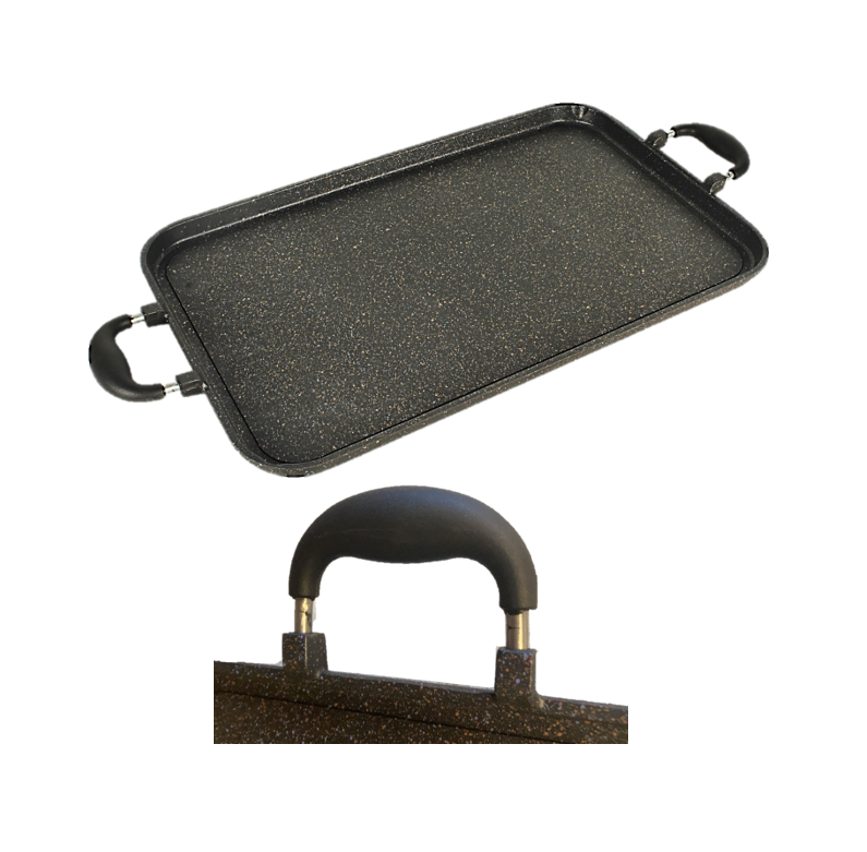 2-Pack Marble Griddle Set - 1 & 2 Burner Rectangle & Round Cast Iron Cooking Surface | Perfect for Outdoor Camping, BBQ Grilling & Stovetop Cooking