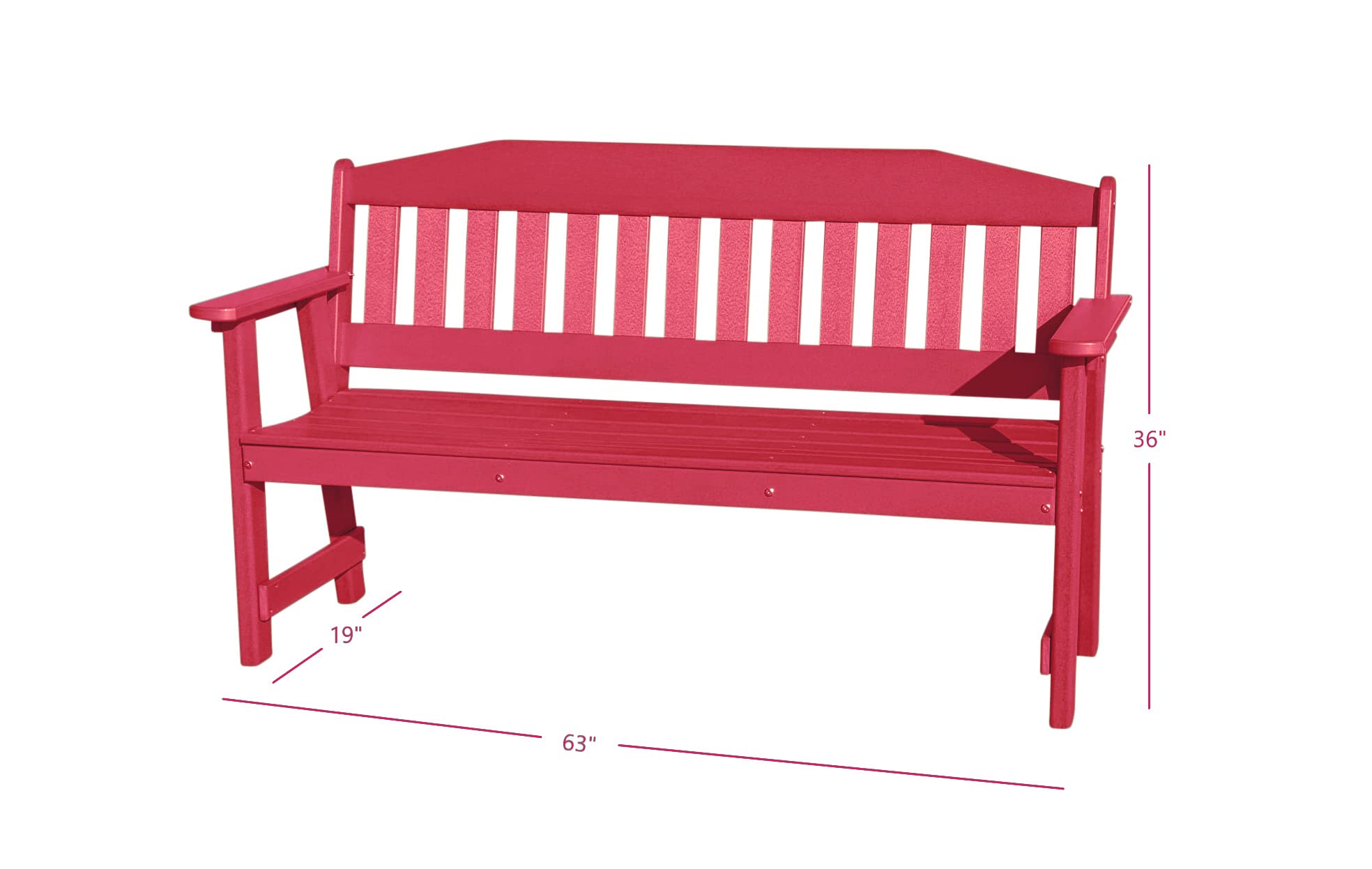 Phat Tommy Outdoor Garden Bench - Durable Poly Lumber Furniture, Weatherproof & Eco-Friendly Recycled Bench with Back Support in Cranberry Red - Perfect for Patio, Deck, Garden, and Backyard Relaxation
