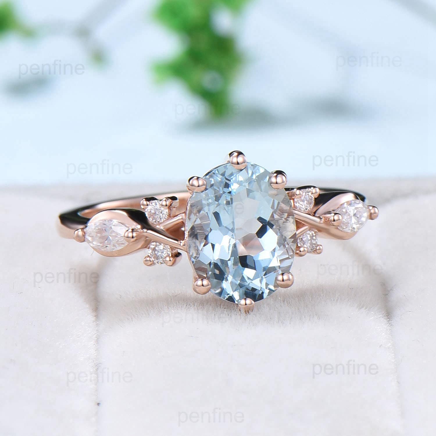 2 Carat Aquamarine Engagement Ring - Vintage Style 14K Rose Gold Wedding Band with Diamond Accents, March Birthstone Promise Ring for Women | Perfect for Proposals, Anniversaries & Special Occasions