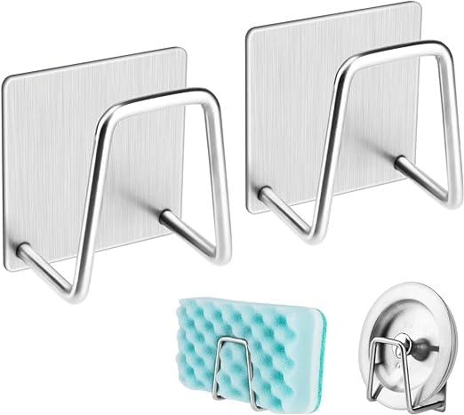 Premium Rustproof & Waterproof Kitchen Sink Caddy - 2 Pack Adhesive Sponge Holder for Dish Scrubber | Organize Sink Accessories | Perfect for Kitchen, Bathroom & RV Use
