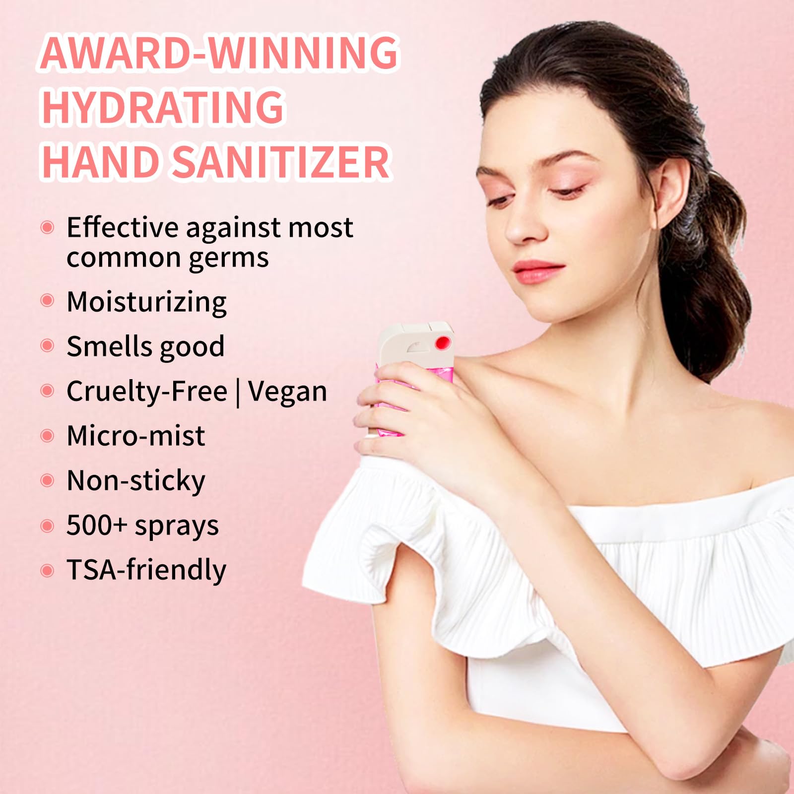 Power Mist Hydrating Hand Sanitizer Spray - Travel Size (8 Pack, 500 Sprays Total) | Alcohol-Based Moisturizing Sanitizer for On-The-Go Hygiene | Perfect for Office, Gym, Travel & Daily Use