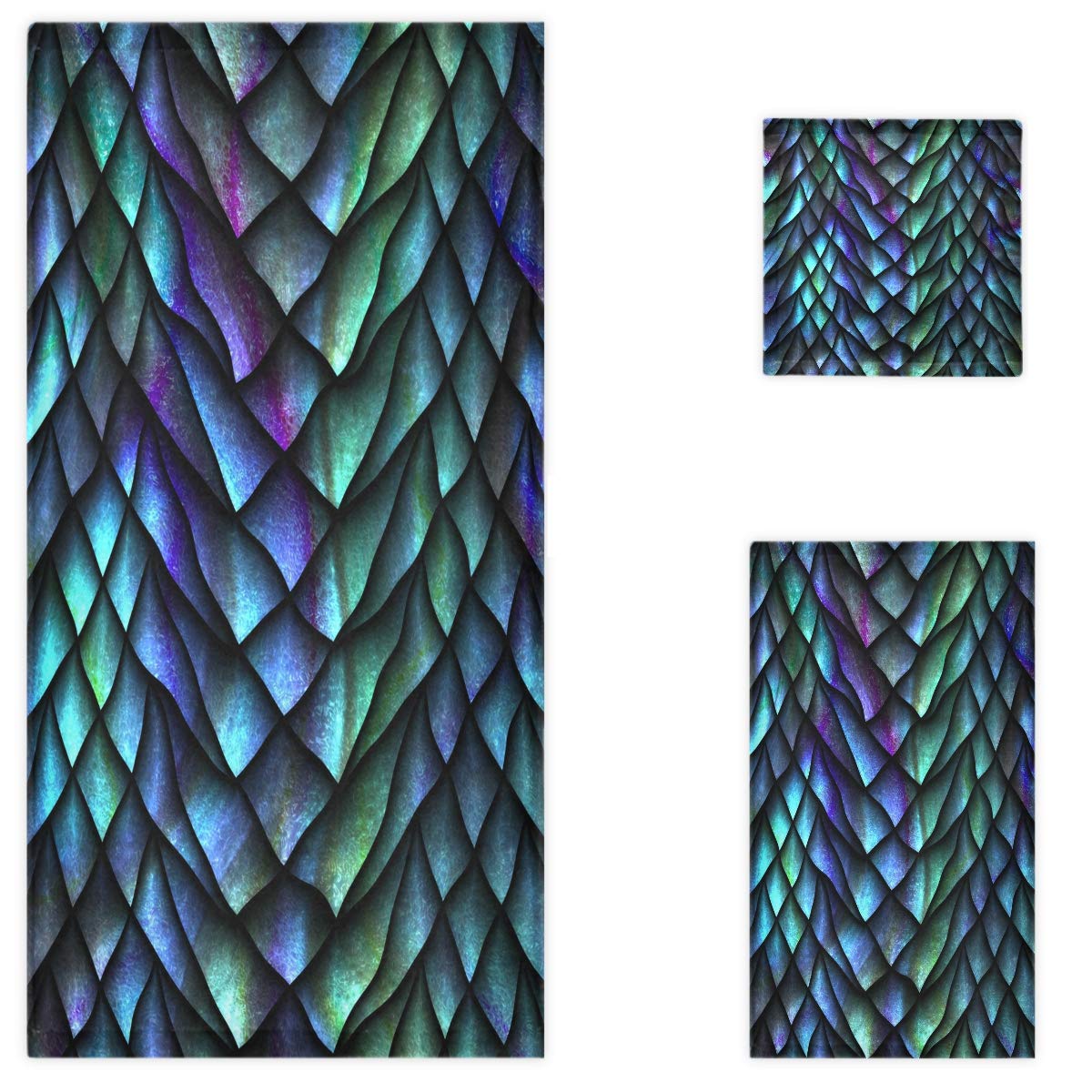 Premium 3D Magic Dragon Scales Print Luxury Bath Towel Set - 1 Bath Towel, 1 Hand Towel, 1 Washcloth | Ultra Soft & Absorbent for Bathroom, Spa, Gym, Hotel & Kitchen Decor | Decorative & Multipurpose Cotton Towels for Home & Commercial Use