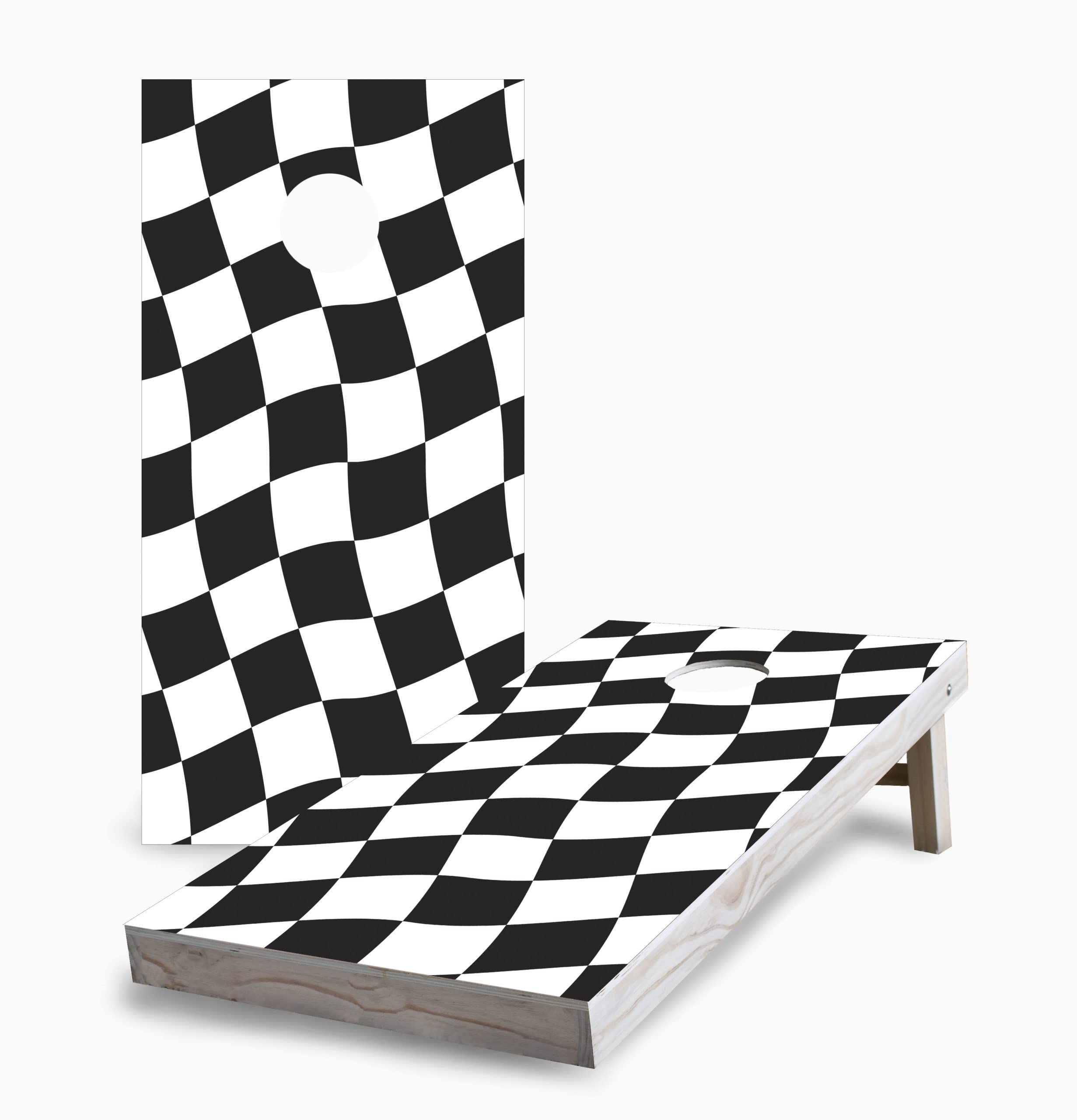 Skip's Garage Checkered Flag Corn Hole Board Set - 2 Boards, 8 Bags & Accessories - Perfect for Backyard Parties, Tailgating & Outdoor Games