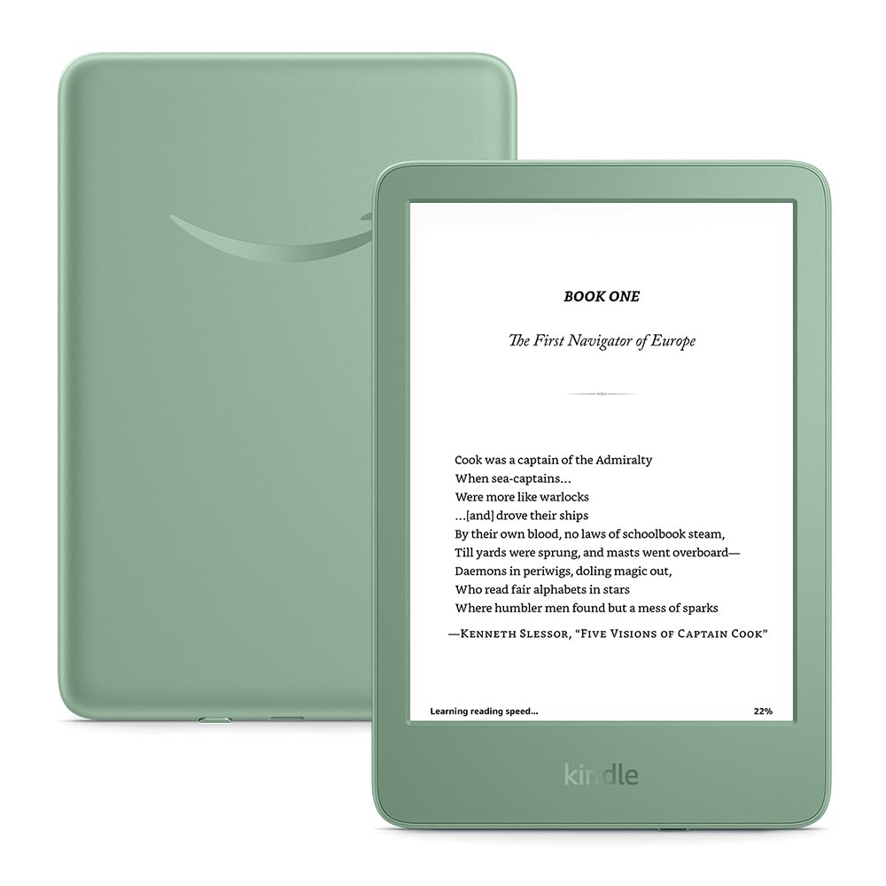 Amazon Kindle (16 GB) - Lightest & Most Compact E-Reader with Faster Page Turns & High Contrast Display for Enhanced Reading - No Lockscreen Ads - Matcha Green - Perfect for Travel, Commuting & Bedtime Reading