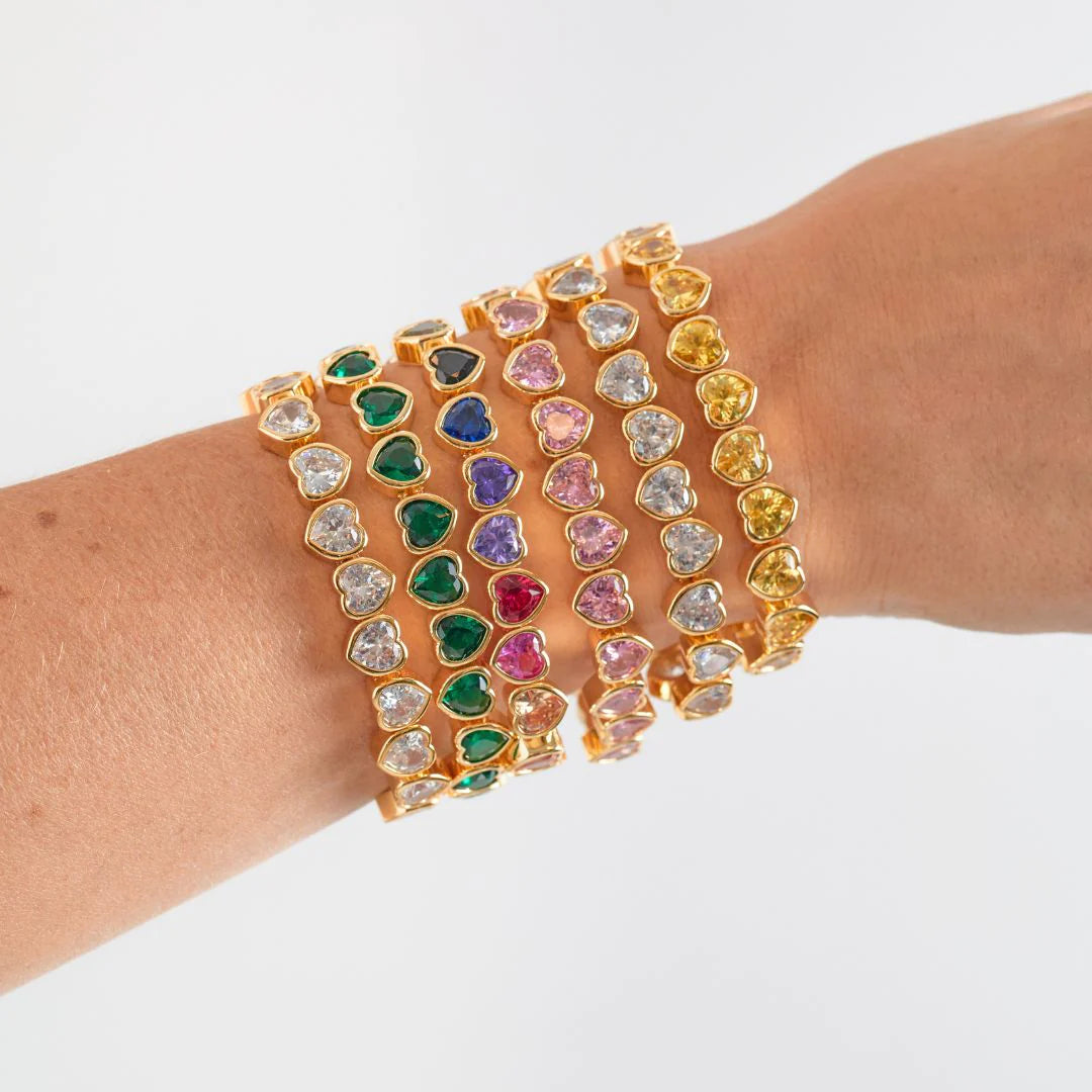 Stretch CZ Heart Bracelets for Women - Sparkling Cubic Zirconia Adjustable Charm Bracelet - Perfect for Valentine's Day, Anniversary & Romantic Gifts