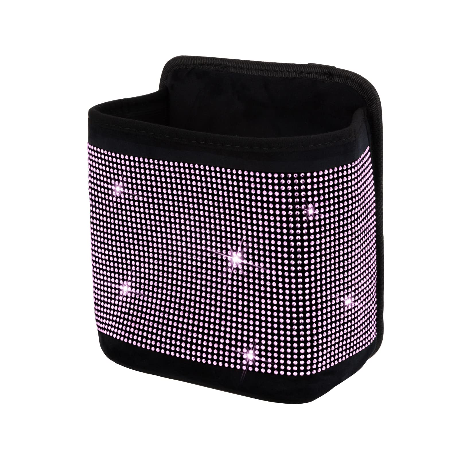 Premium Bling Crystal Car Seat Organizer - Front & Back Seat Travel Caddy Bag with Garbage Pocket Bin | Diamond Car Accessory (1-Pack, Pink) | Perfect for Road Trips, Commuting & Family Travel