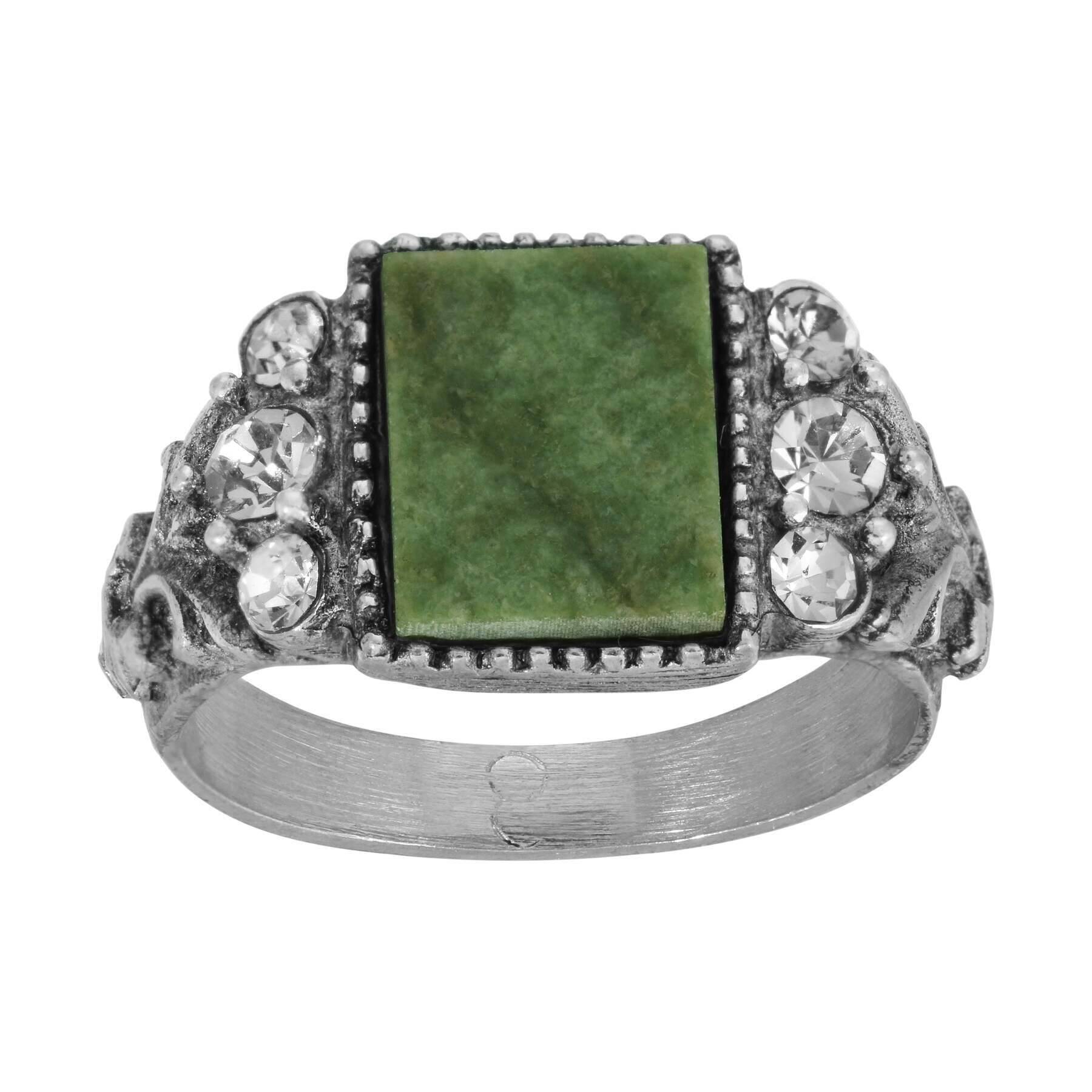 1928 Vintage Jade Gemstone Ring with Crystal Accents - Elegant Statement Jewelry for Women, Perfect for Weddings, Parties & Special Occasions
