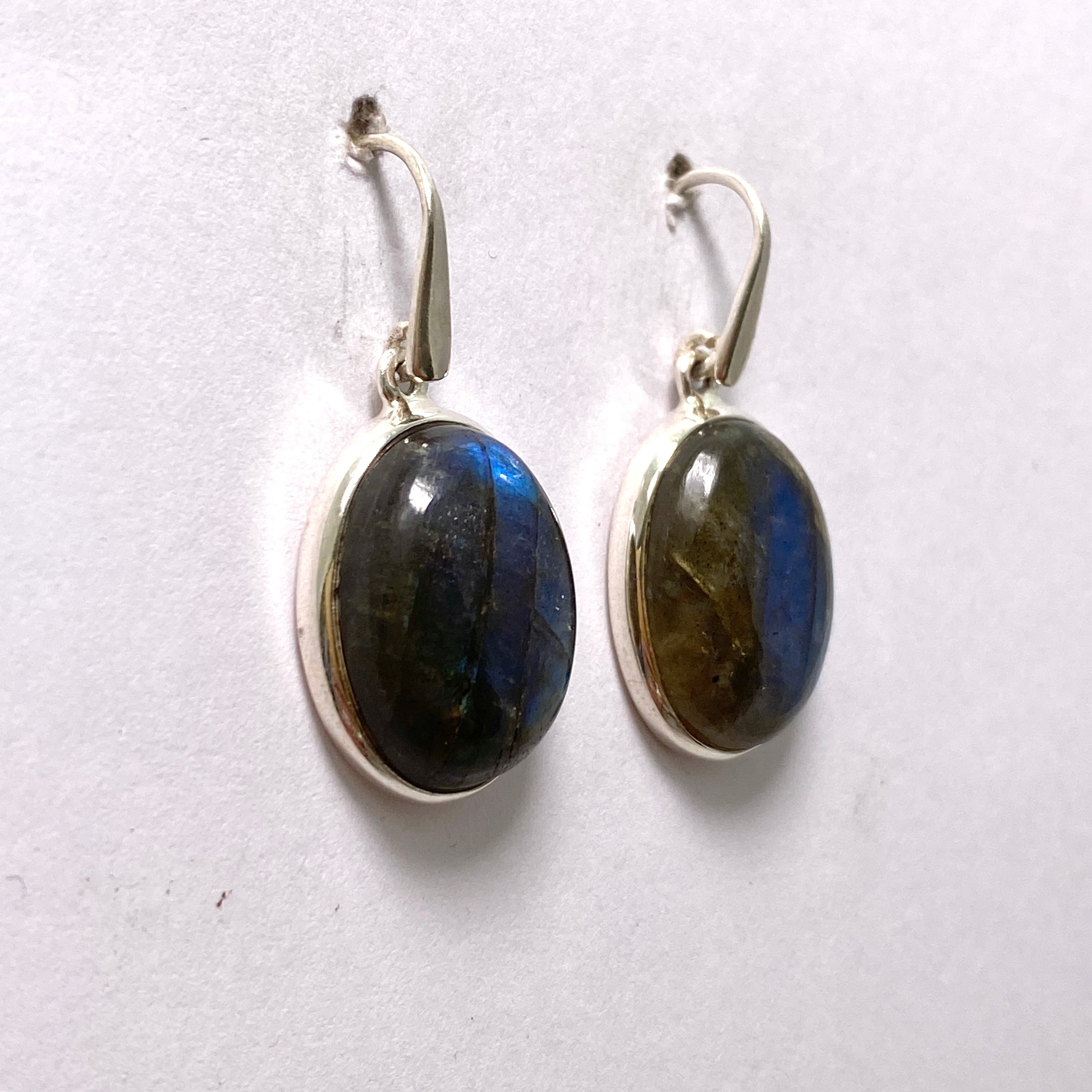 Natural Labradorite Oval Cabochon Earrings - Handmade Sterling Silver Dangle Jewelry for Women - Perfect for Everyday Wear, Office & Special Occasions