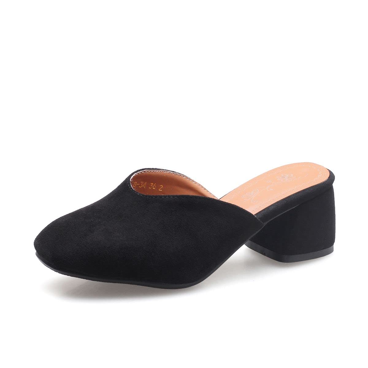 Women's Vintage Suede Mules - Square Closed Toe Slip-On Walking Shoes with Low Block Heel | Comfortable Casual Shoes for Office, Date Night & Everyday Wear