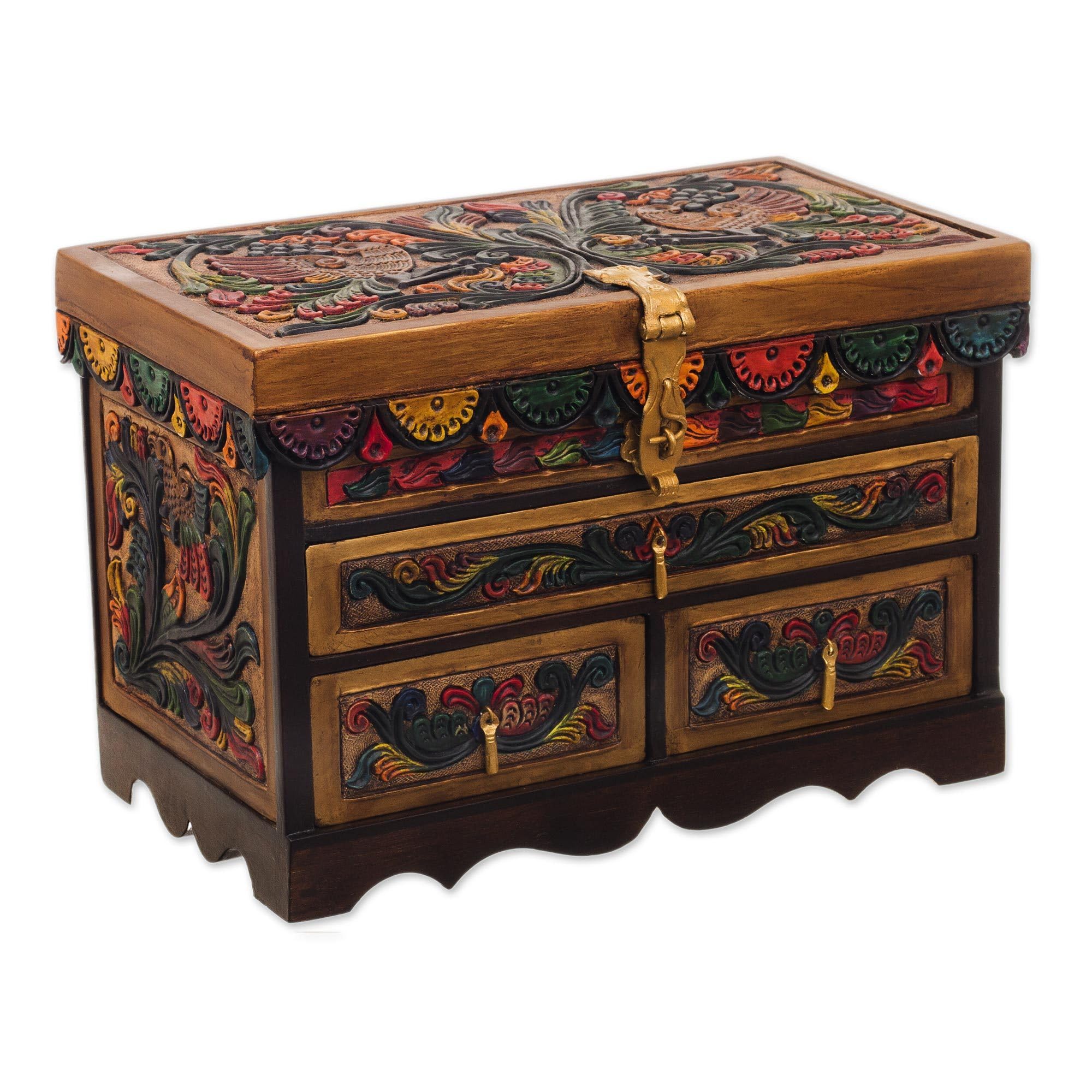 Novica Handmade Amber Leather & Wood Jewelry Box - Handcrafted Treasure Chest for Necklaces, Rings & Keepsakes - Perfect Gift for Women, Brides & Jewelry Organizers (Home Decor, Dresser Display, Travel Storage)