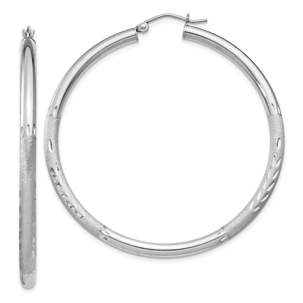Sterling Silver Rhodium-Plated 3.00mm Satin & Shiny-Cut Hoop Earrings for Women | QE4247 | Perfect for Everyday Wear, Parties & Special Occasions