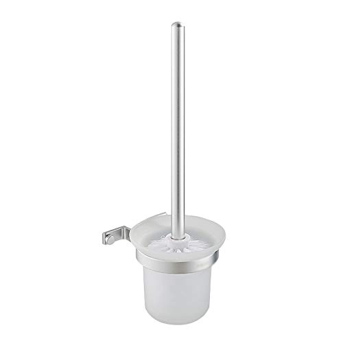 Chrome Round Wall Mounted Toilet Brush Set with Frosted Glass Holder - Easy Installation & Convenient Cleaning for Bathroom, Restroom, and Home Use