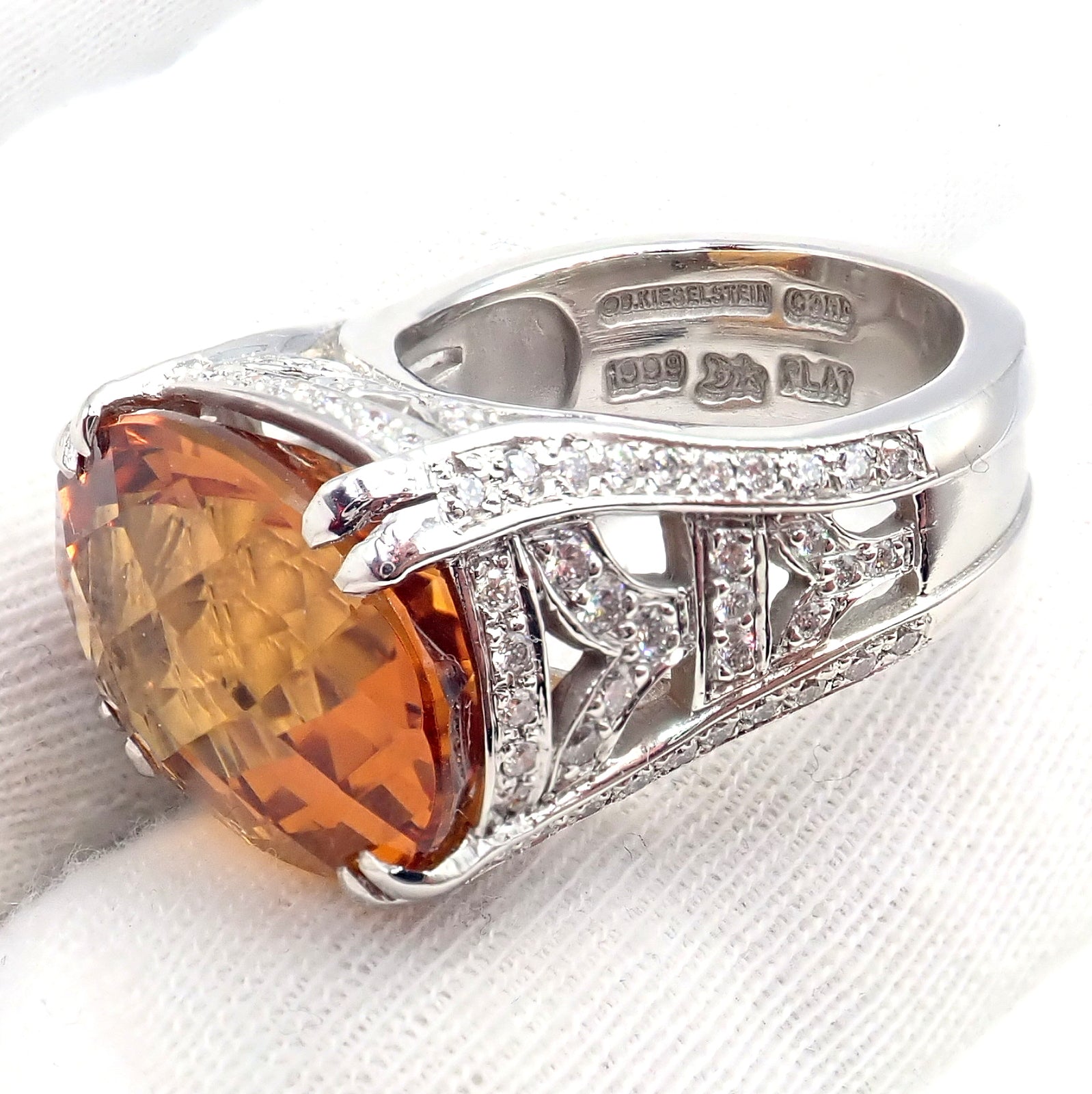 Kieselstein Cord Platinum 2.5 Carat Diamond & Golden Citrine Cocktail Ring Size 6.5 - Elegant Evening Wear & Special Occasion Jewelry Gift