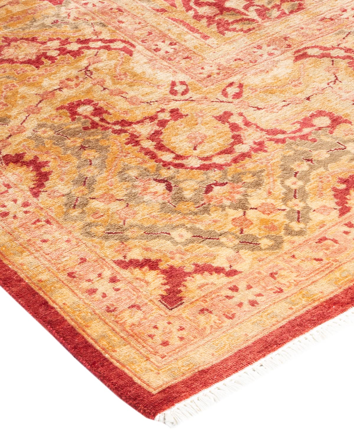 Handmade Wool Oriental Mogul Orange 6x9 Area Rug - Traditional Hand-Knotted One-of-a-Kind Solo Rugs for Living Room, Bedroom & Home Decor