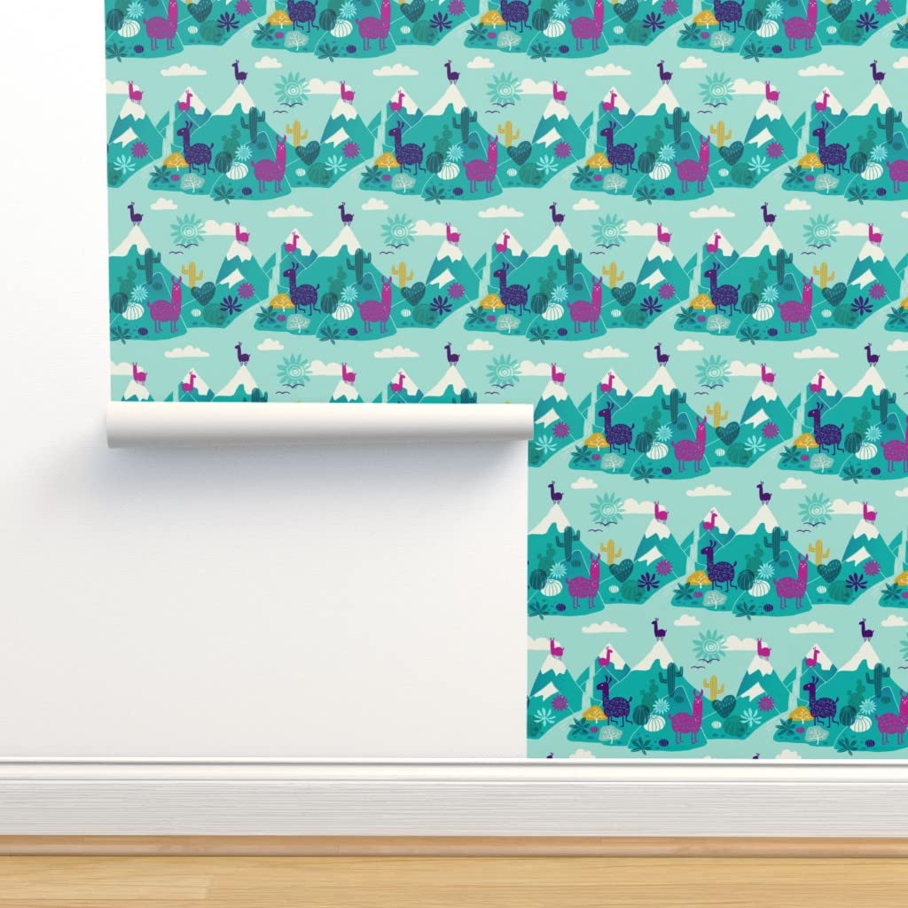 Premium Commercial Grade Wallpaper Roll 27ft x 2ft - Llamas, Wild Mountains, Cacti & Nature Scenes | Gender Neutral Nursery, Kids Room, Living Room Decor | Waterproof & Peel-and-Stick Wall Covering for Home & Office
