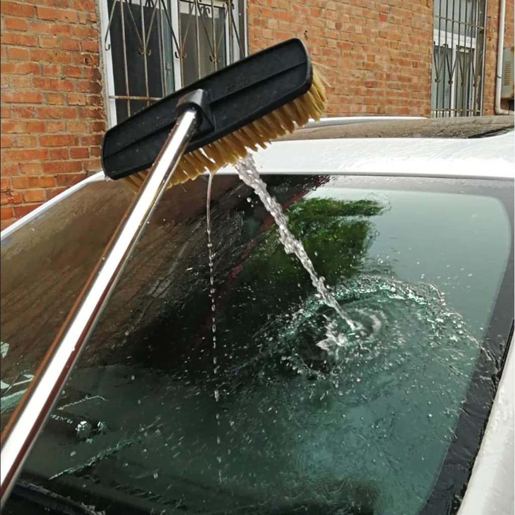 Meahyny 33-41 Inch Car Wash Mop Dip Brush with Flow Through Stainless Steel Handle & On/Off Switch - Perfect for Auto, RV, Truck, Boat & Camper Exterior Cleaning - Includes 10M/15M/20M Hose Options (Silver) - Ideal for Quick Car Washes, RV Maintenance & Fleet Cleaning