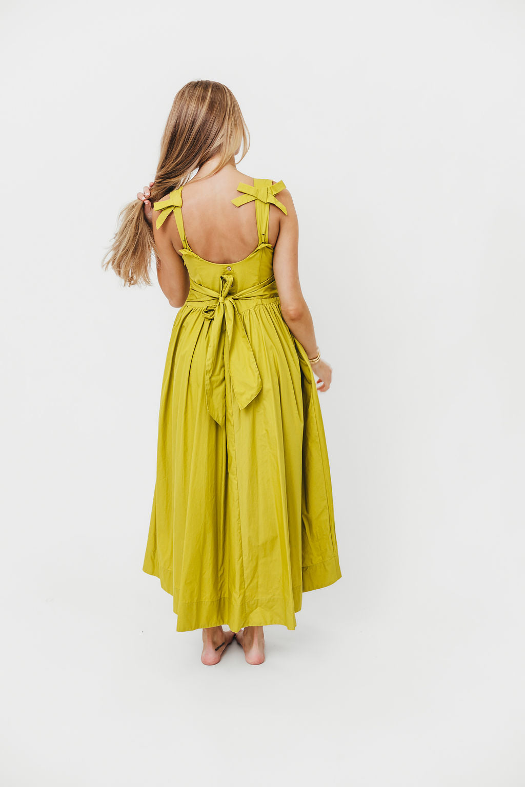 Cece 100% Cotton Maxi Dress with Bow Detail - Flowy Womens Summer Dress in Lemon Grass for Beach Vacation, Garden Party & Casual Outings