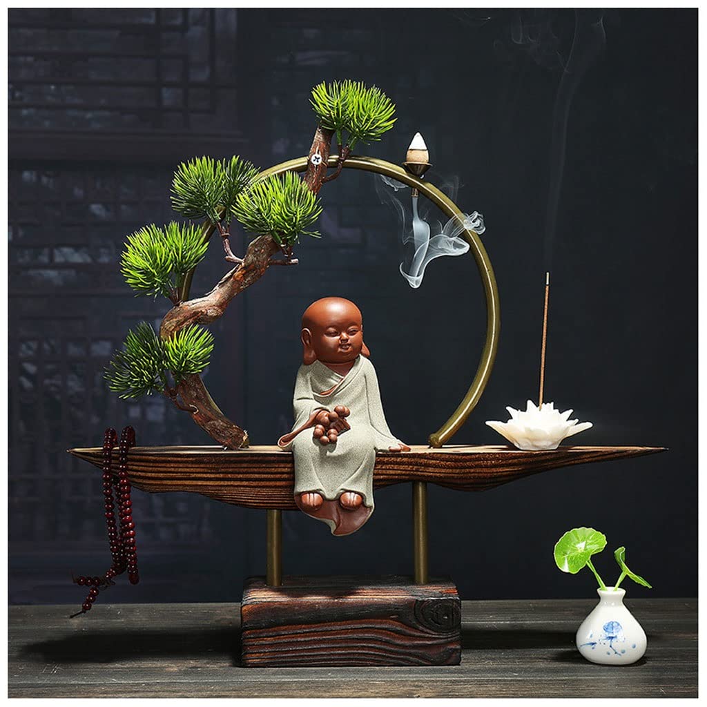 Retro Zen Backflow Incense Burner Ceramic Waterfall Censer - Home Decor for Living Room, Bedroom & Tea Ceremony | Relaxing Aromatherapy Gift (Color: Green)