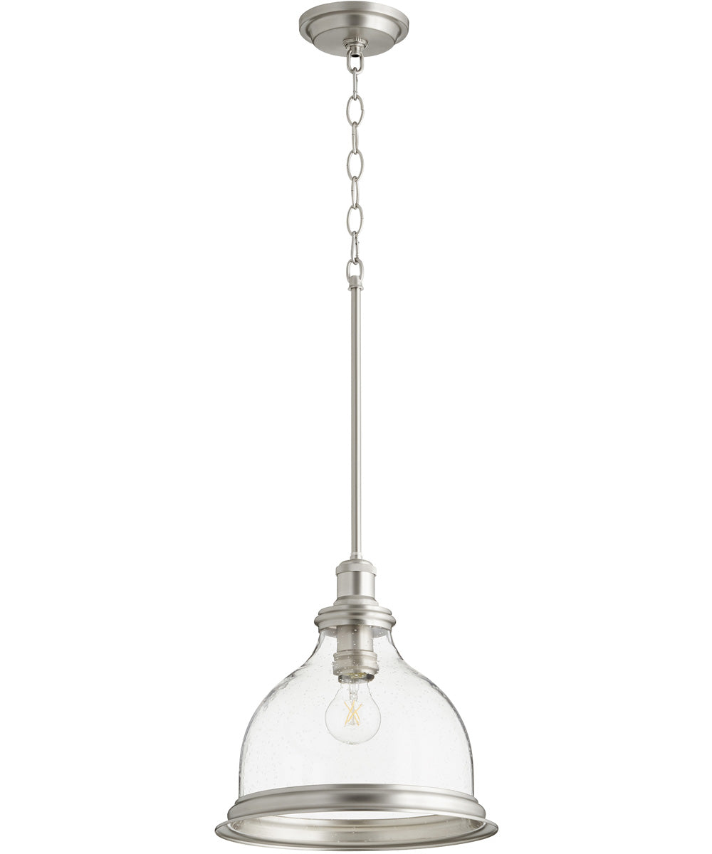 12W Single Light Pendant Fixture in Satin Nickel Finish with Clear/Seeded Glass - Perfect for Kitchen Island, Dining Room, or Entryway Lighting
