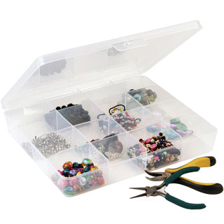 Q Line Storage Box - 16 Compartment Clear Plastic Organizer for Jewelry, Crafts, Office Supplies | Perfect for Home, Office & Travel Organization
