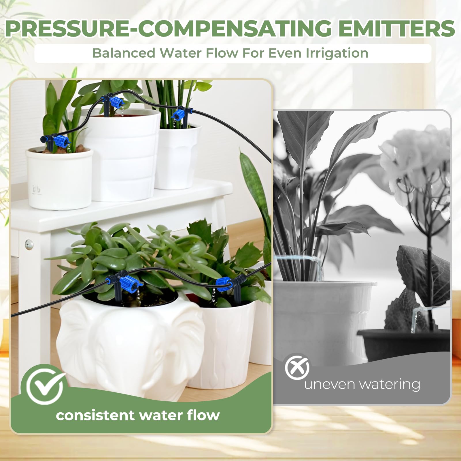 HIRALIY Automatic Indoor Potted Plant Drip Irrigation Kit with Timer - USB & Battery Powered, Pressure Compensating Drippers for Home Garden, Greenhouse & Balcony Plants