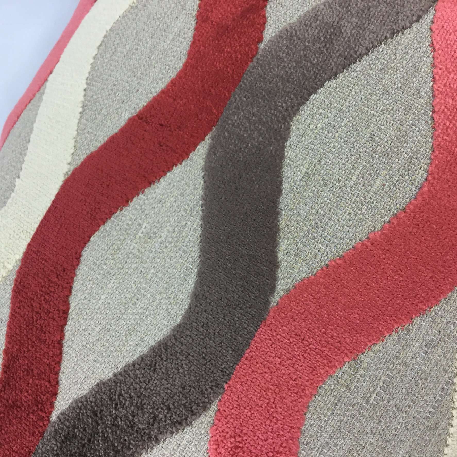 Marion Coral Rust Cream Beige Velvet Wave Stripes Pillow Cover - Soft Decorative Throw Pillow Case for Sofa, Bed, Couch - Home Decor & Living Room Accent