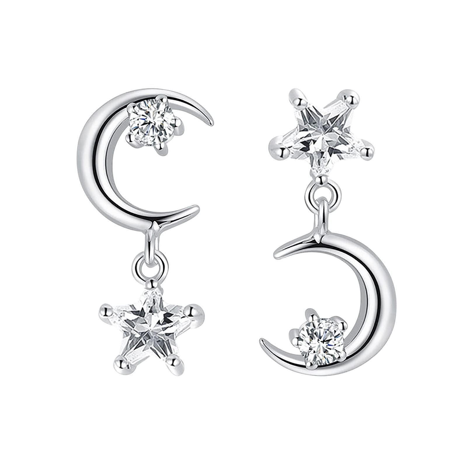 Simple Five-Pointed Star Silver Plated Zircon Earrings for Women - Elegant & Exaggerated Fashion Jewelry for Parties, Dating & Everyday Wear