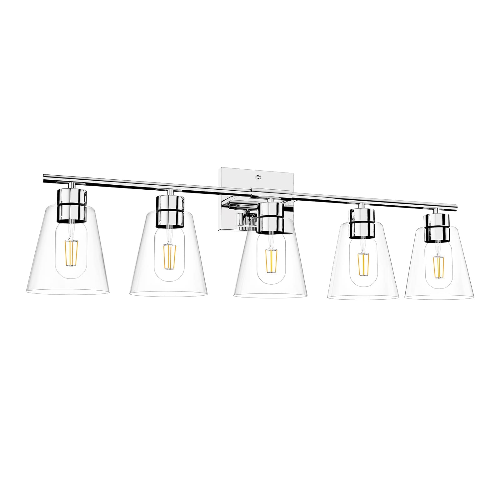Cloud Fire 5-Light Bathroom Vanity Fixture - Chrome Finish with Clear Glass Shade, E26 Bulb Compatible - Perfect for Bathroom Mirror Lighting, Bedroom Wall Sconce & Farmhouse Hallway Decor