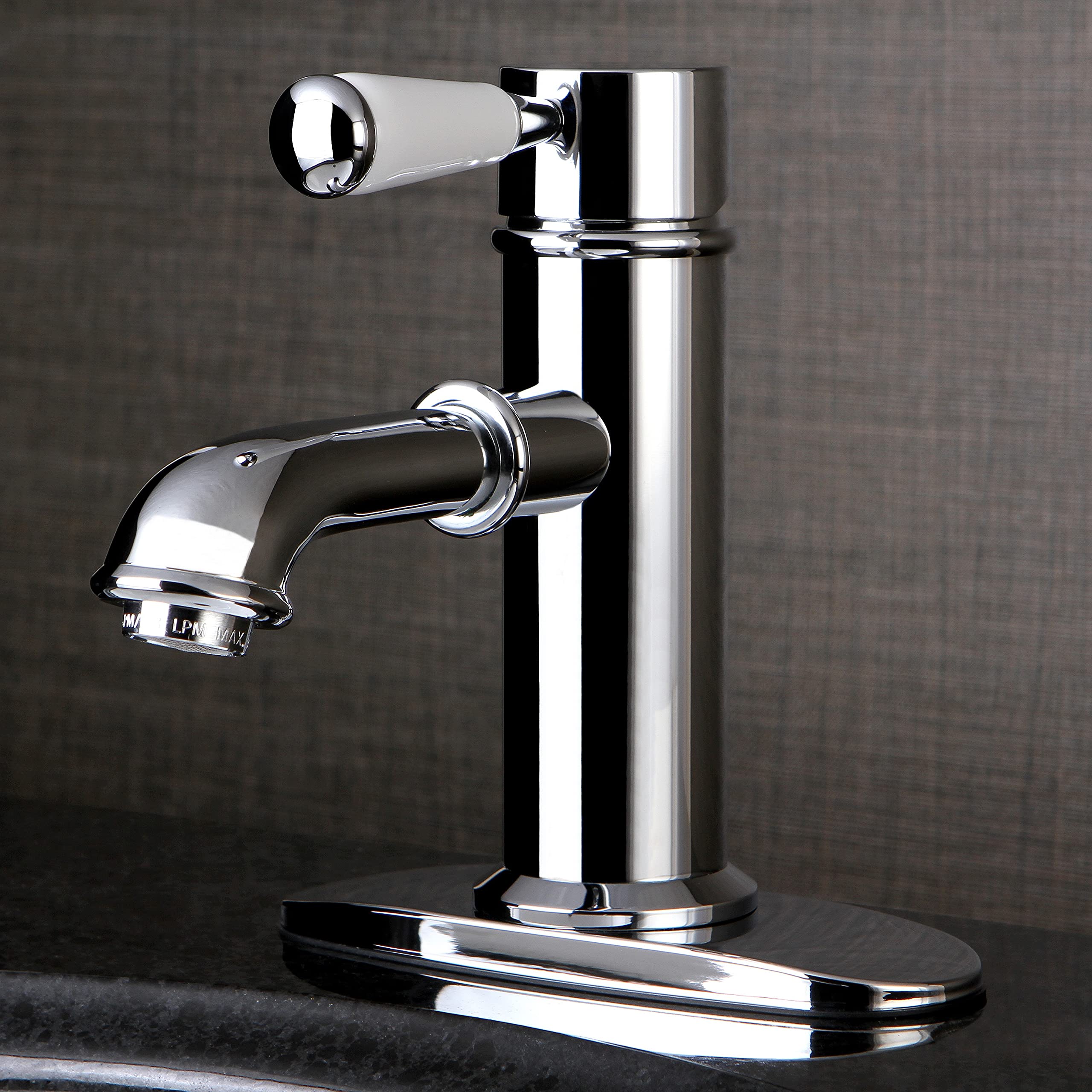 Kingston Brass Single-Hole Chrome Bathroom Sink Faucet with Silver Porcelain Lever Handle - Modern Waterfall Spout for Vanity, Powder Room & Guest Bath Installation