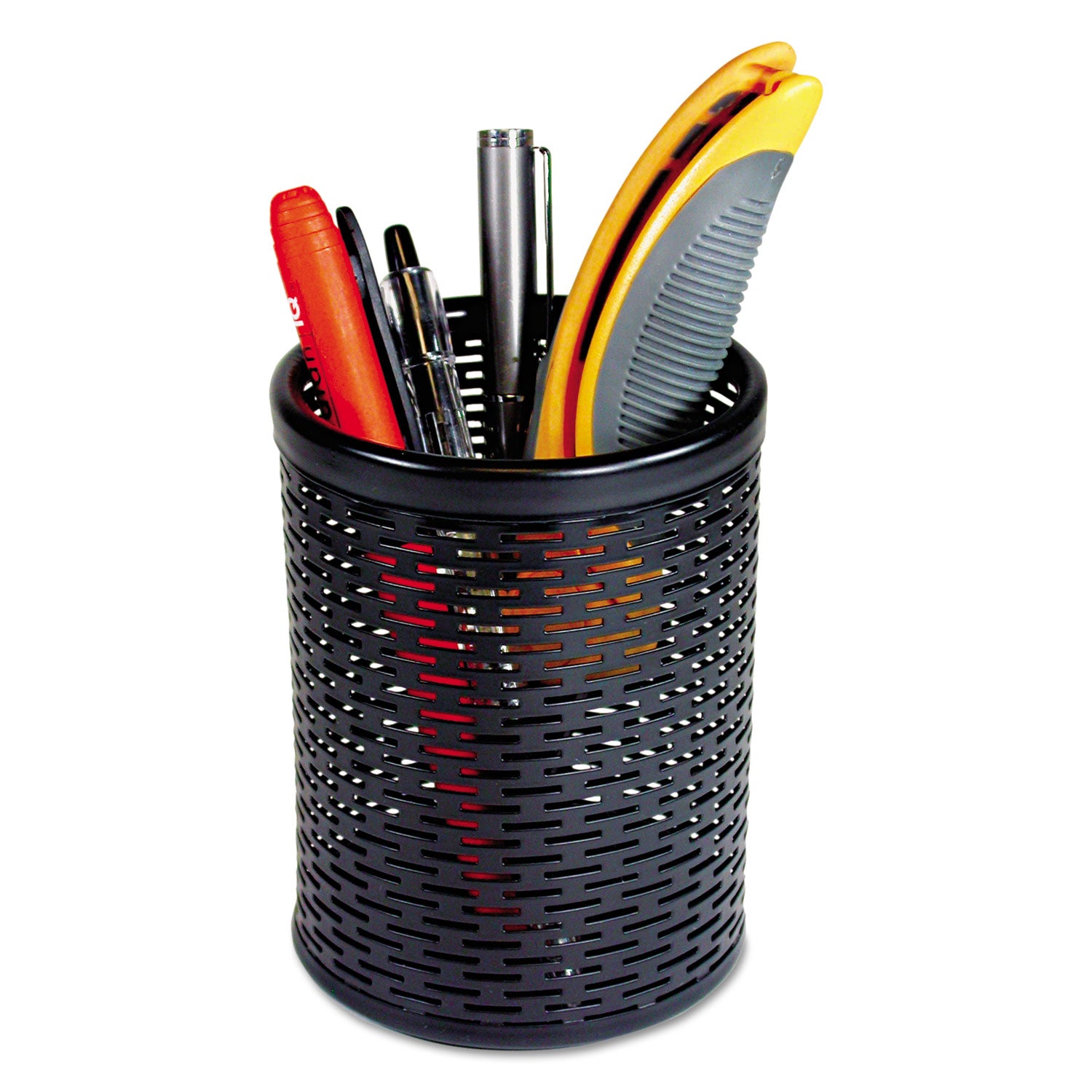Artistic® Urban Collection Black Metal Pencil Cup with Punched Design - 3.5