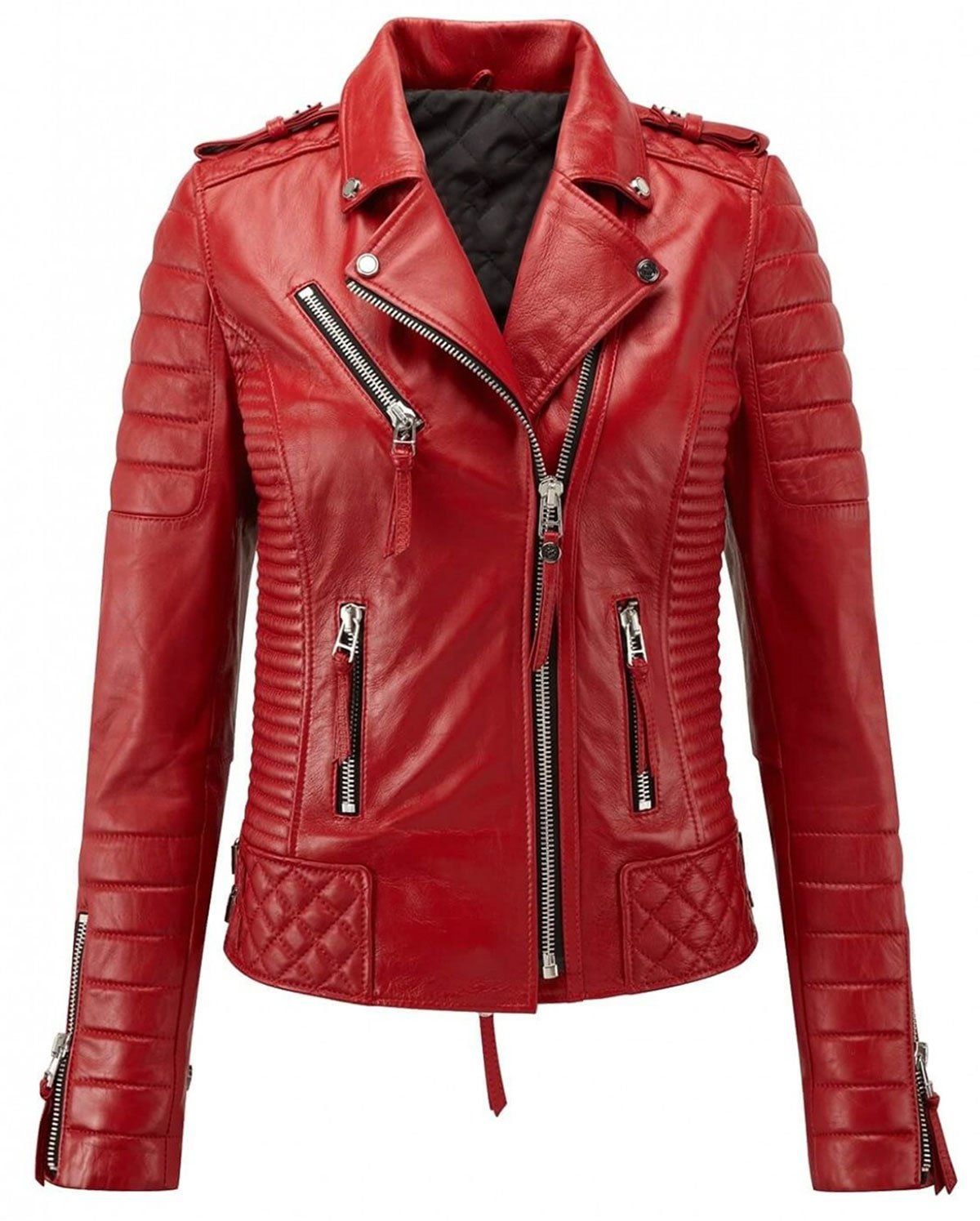 Brando Women's Motorcycle Quilted Red Leather Biker Jacket - Stylish & Durable Riding Jacket for Motorcycle Enthusiasts & Fashion Lovers