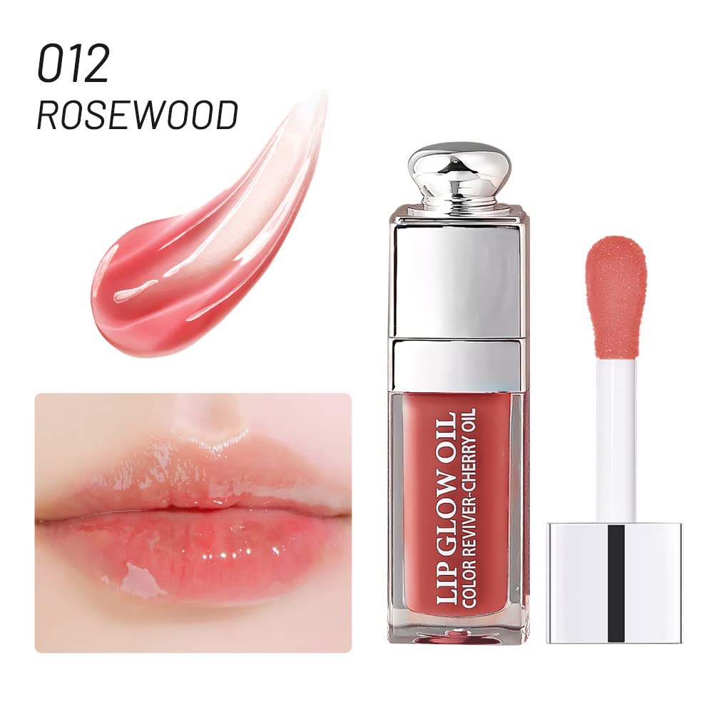 GECOMO Moisturizing Lip Oil - Non-Sticky Lip Gloss & Hydrating Lip Balm for Dry Lips | Fruit Flavored Lip Care with Vitamin E | Perfect for Daily Use, Night Treatment & Makeup Prep (012#ROSEWOOD, 0.2oz)