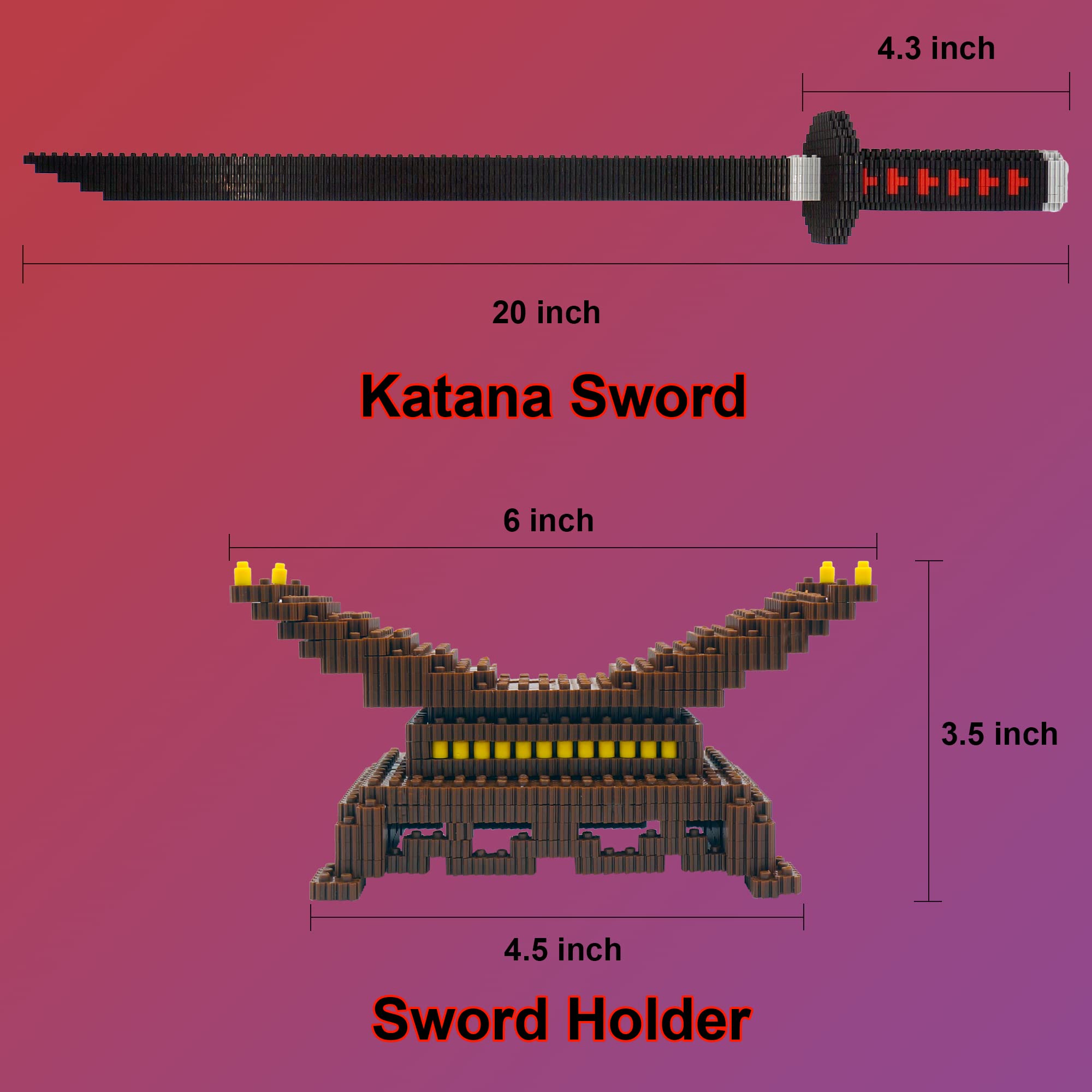 Demon Slayer Anime Tanjiro Samurai Sword Building Kit - 19in Cosplay Katana with Display Stand - DIY Model Toy Gift for Kids & Adults - Perfect for Anime Fans, Collectors and Cosplay Events