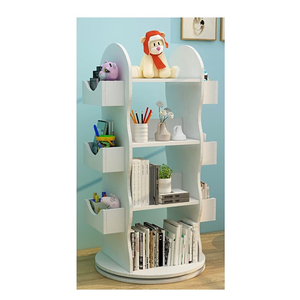 Rotating Bookshelf for Kids - Solid Wood Bookcase with Storage, Student Book Rack for Bedroom & Living Room - Space-Saving Floor Book Shelf for Home Organization (Color: Dark Wood) - Perfect for Nursery, Playroom, and Study Area