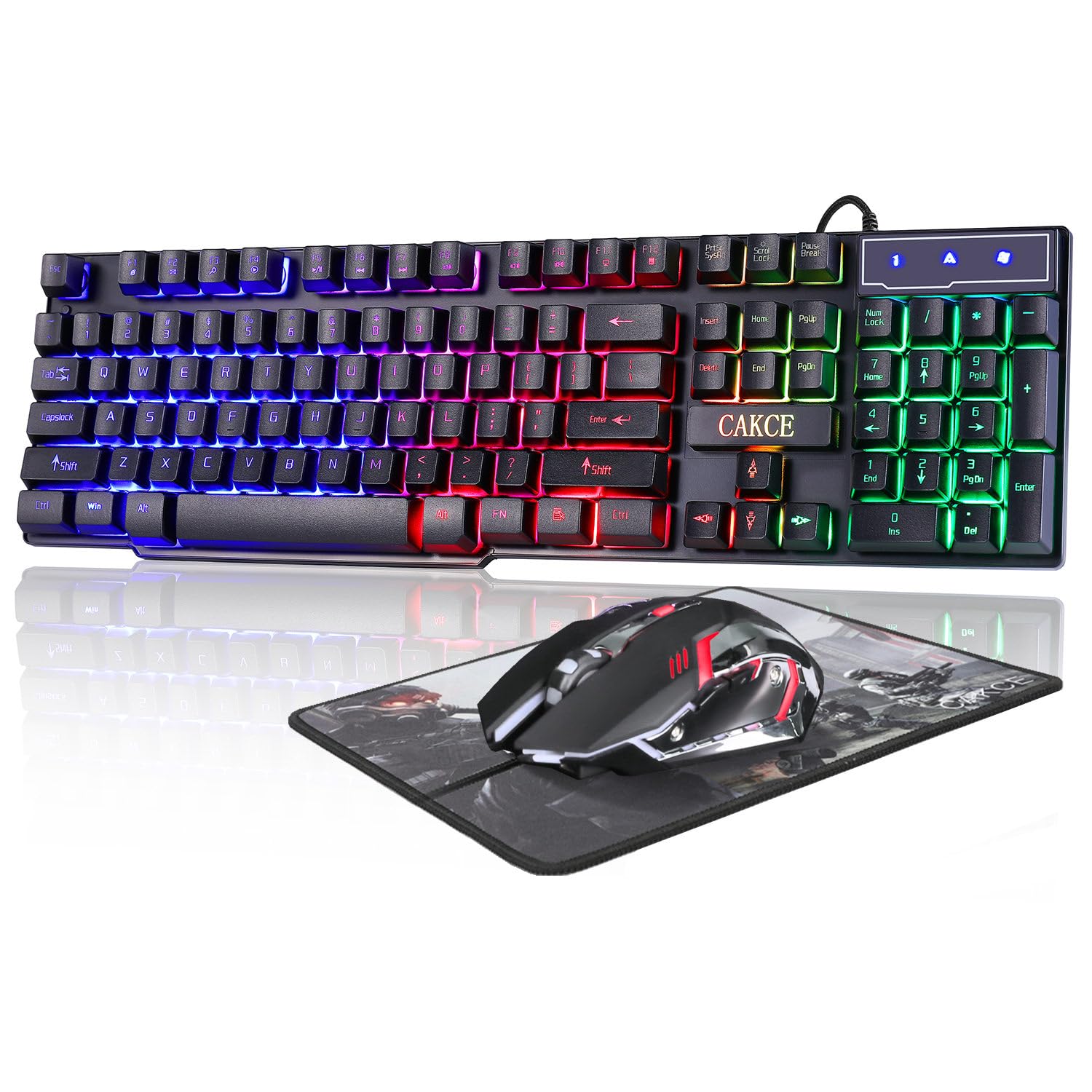 RGB Gaming Keyboard and Mouse Combo - USB Wired LED Backlit Mechanical Feel Keyboard & Colorful Mouse for PC, Laptop - Perfect for Gaming, Work & Streaming (Letter Glow)