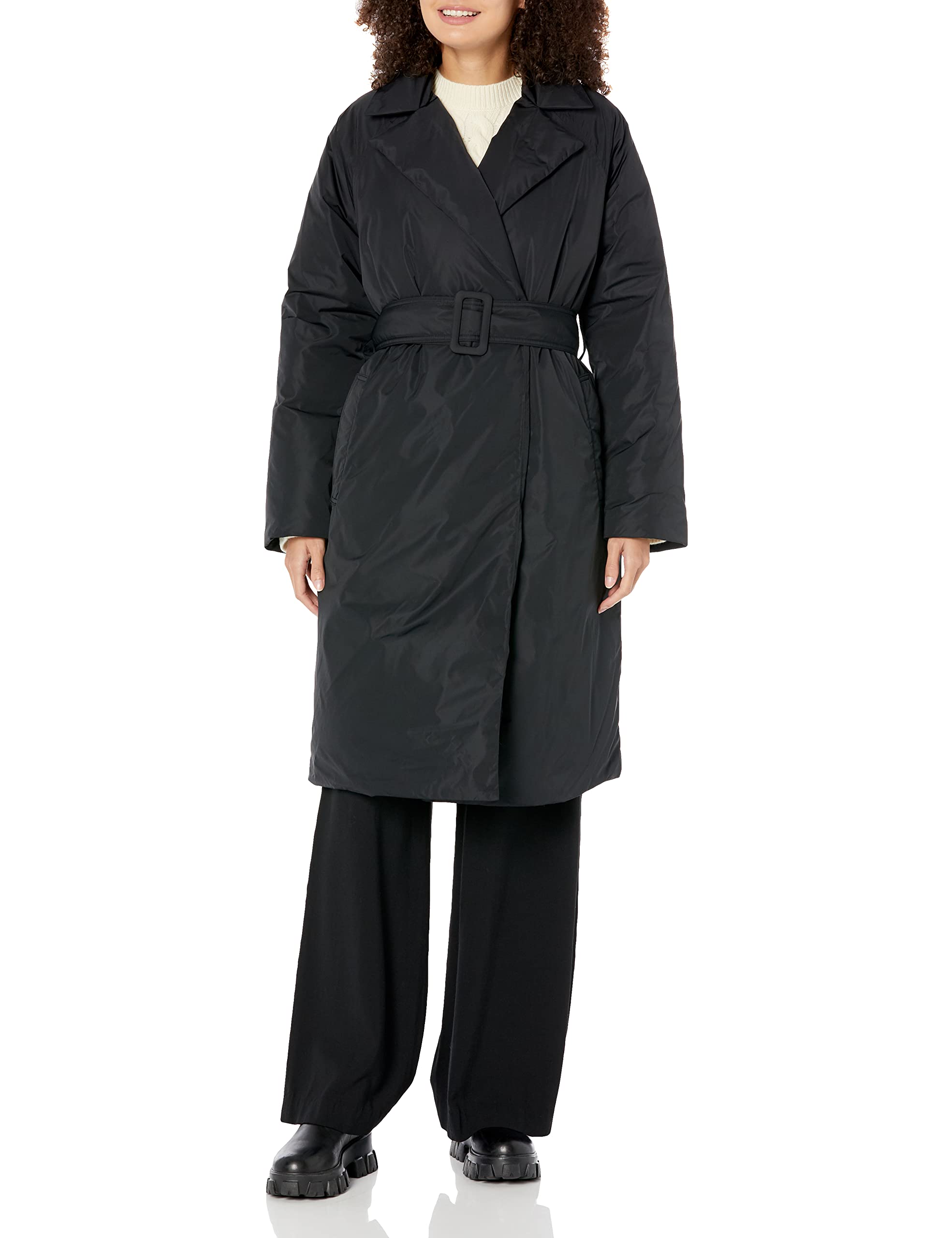 Theory Women's Puffer Wrap Coat - Lightweight Quilted Winter Jacket with Belt | Water-Resistant Down Alternative Coat for Cold Weather | Perfect for Work, Travel & Outdoor Activities