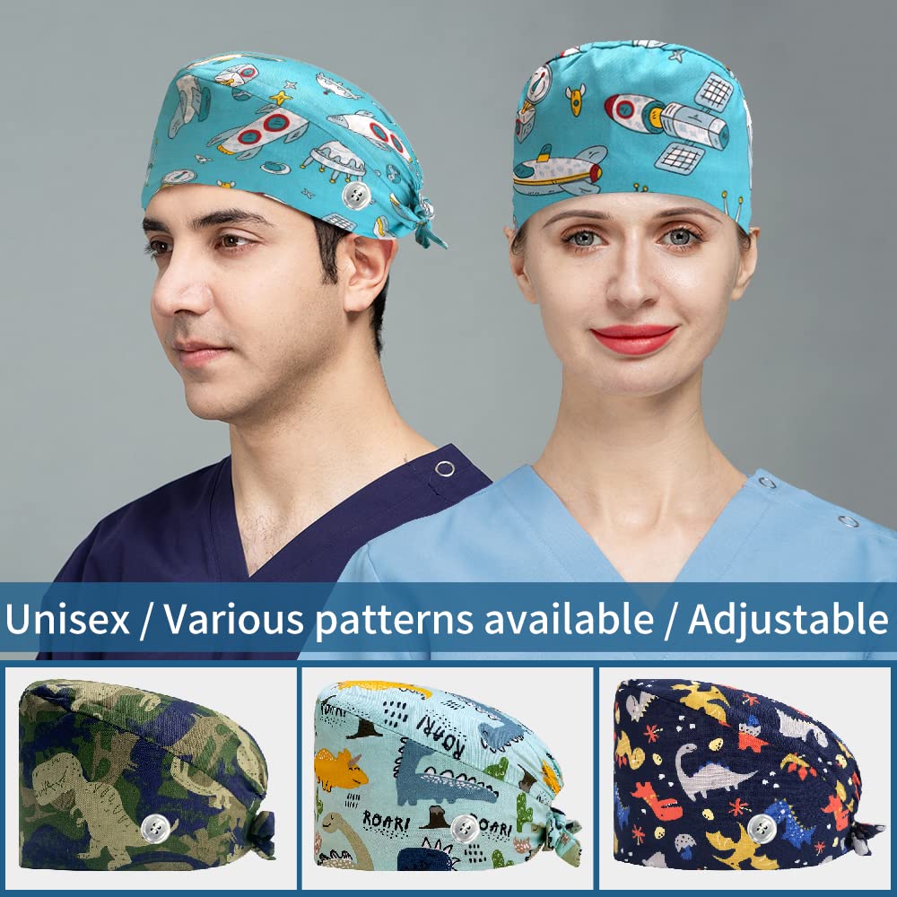 4PCS Medical Head Caps - Adjustable Bouffant Hats with Printed Sweatband for Nurses, Doctors & Healthcare Workers | Comfortable & Breathable for Hospital, Clinic & Laboratory Use