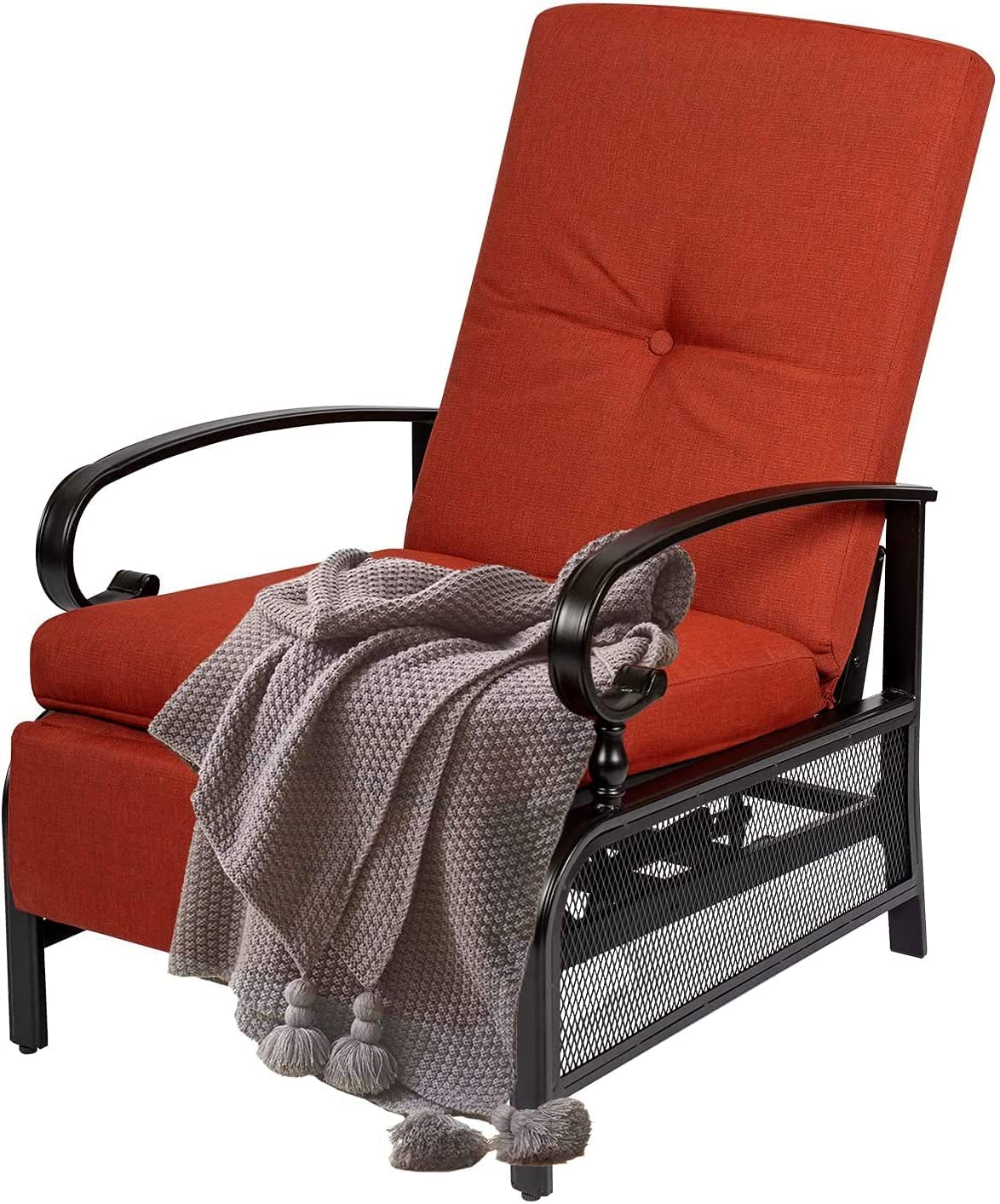 Adjustable Outdoor Lounge Chair with Removable Cushions - Metal Recliner Sofa for Patio, Garden, Poolside - Red - Perfect for Relaxing, Sunbathing, and Outdoor Lounging