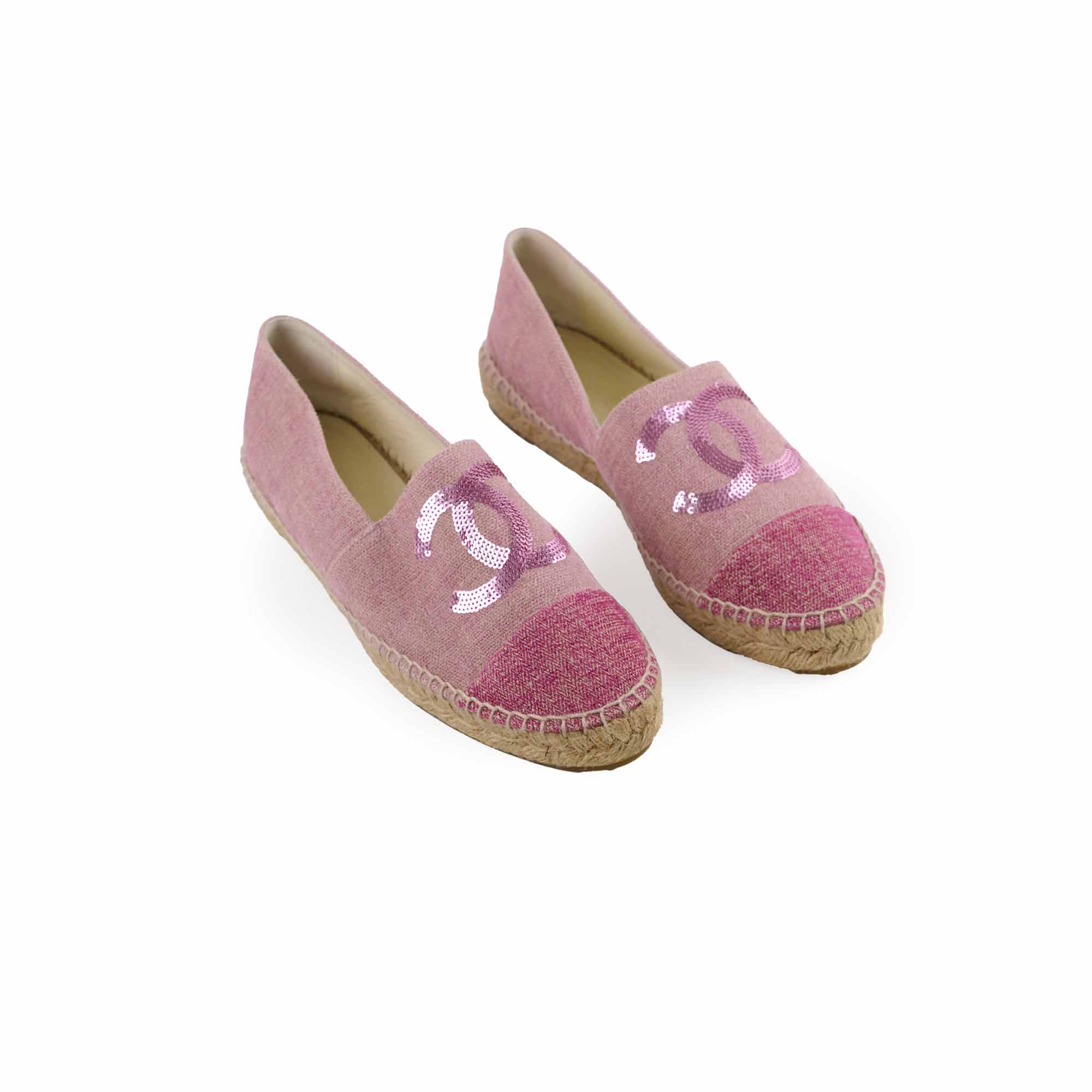 Chanel Sequin Espadrilles Women's Flats Pink Size 40 | Luxury Designer Shoes for Parties, Weddings & Special Occasions