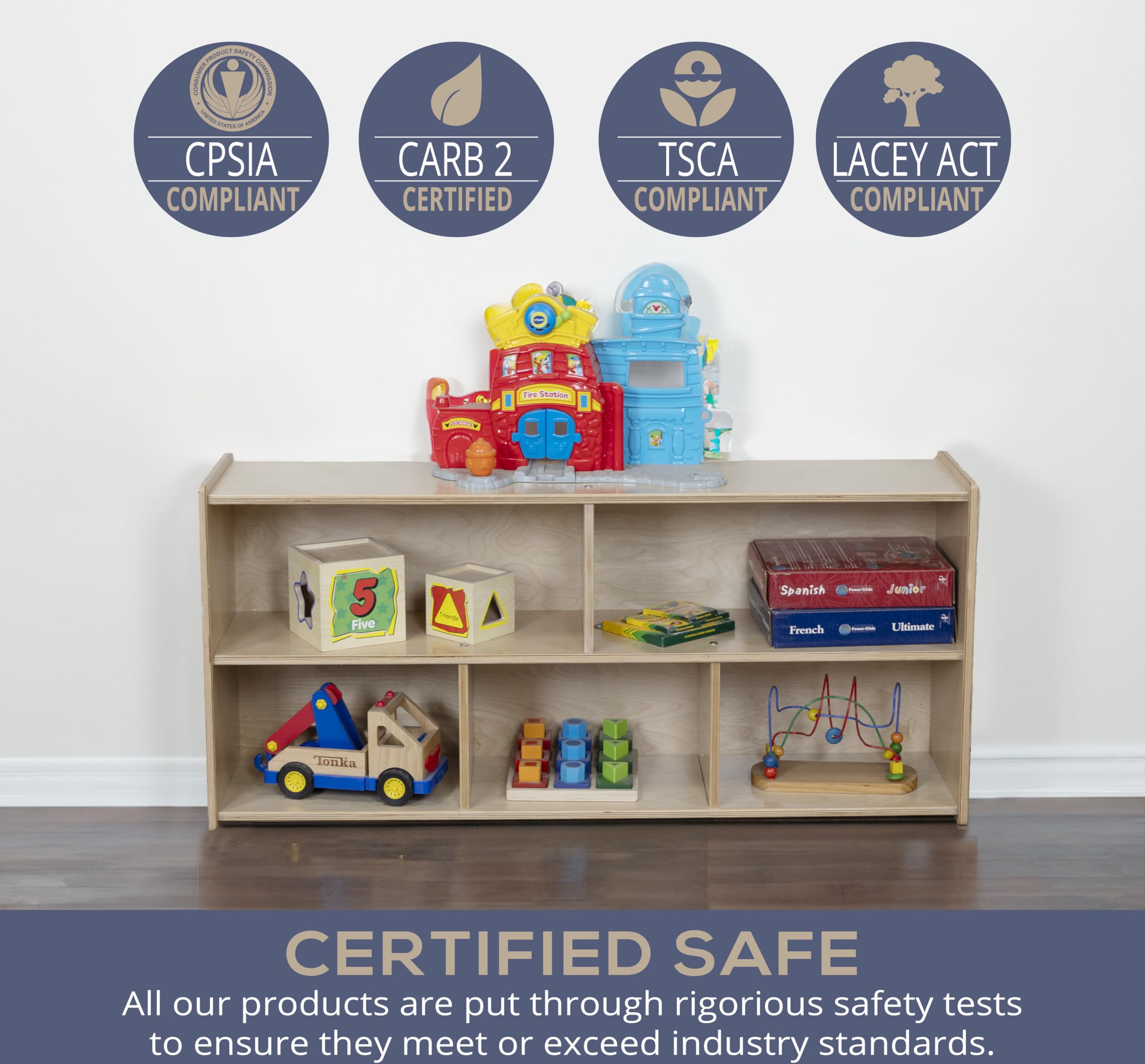 Montessori Classroom Storage Shelves - 5-Cubby Organizer Unit, Natural Birch Plywood Toy Shelf for Preschool, Playroom & Homeschool (22