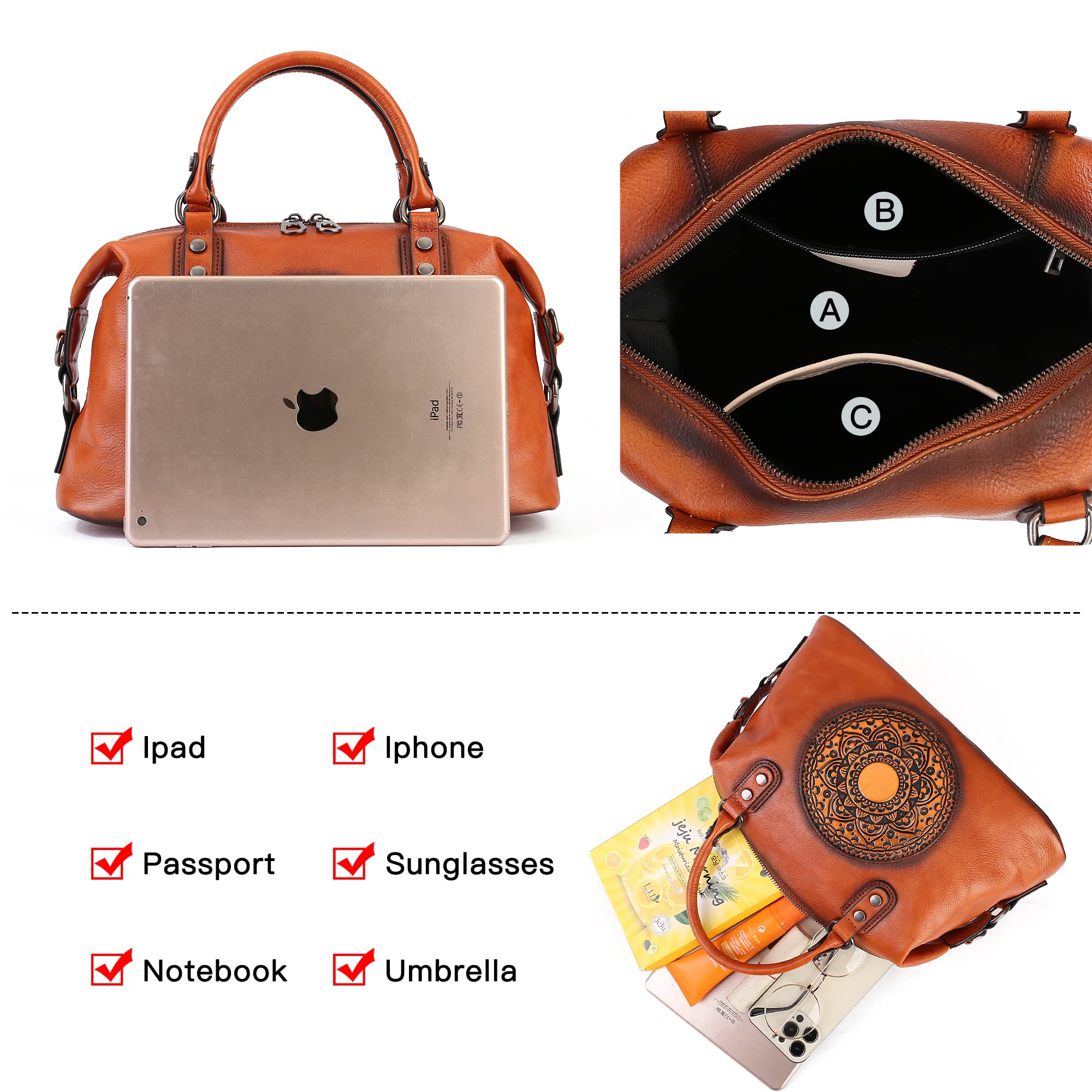 Genuine Leather Handbag for Women - Retro Mandela Crossbody Purse & Tote Bag | Stylish Everyday Carry, Work, Travel & Date Night Accessory