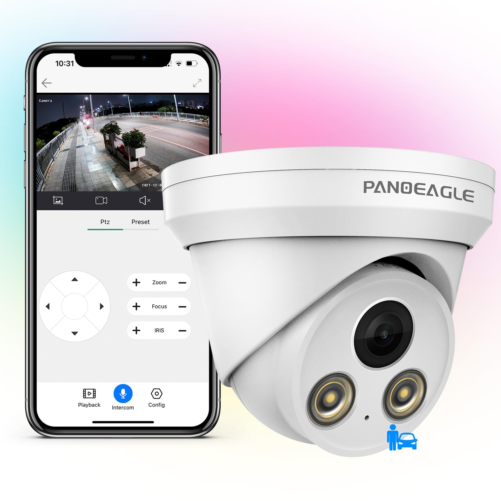 Hikvision 4K 8MP Outdoor PoE Security Camera with Human/Vehicle Detection - Full Color Night Vision, 2.8mm Lens, Built-in Mic, IP67 (PG2387C) - Ideal for Home Security, Business Surveillance & 24/7 Property Monitoring