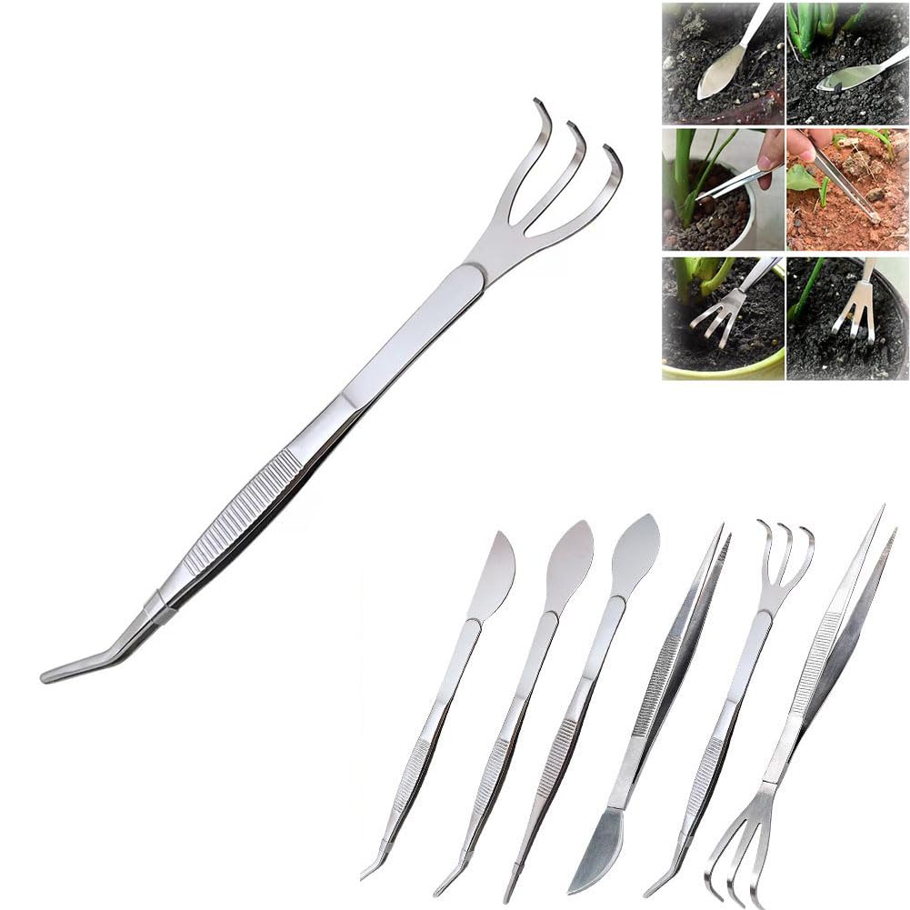 Premium Stainless Steel Bonsai Tweezers & Mini Rake - Professional Gardening Tools for Succulents, Bonsai Care & Plant Maintenance - Ideal for Pruning, Soil Leveling & Precision Plant Arrangement