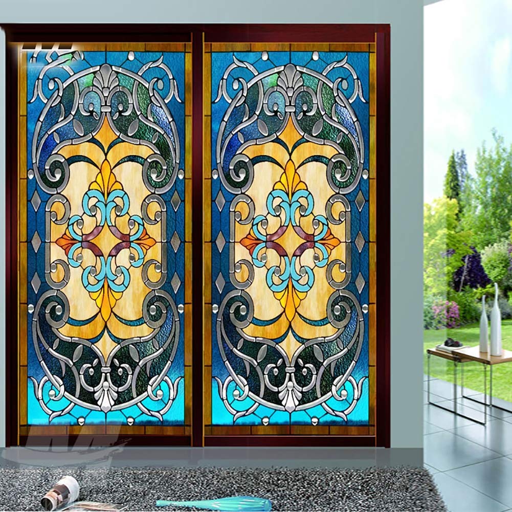 Stained Glass Window Film - Opaque Self-Adhesive Decorative Privacy Sticker for Bathroom, Living Room & Kitchen | Fits All Smooth Glass Surfaces 110x900cm (43x354inch) | Perfect for Home Decor, Office Privacy & Sun Protection