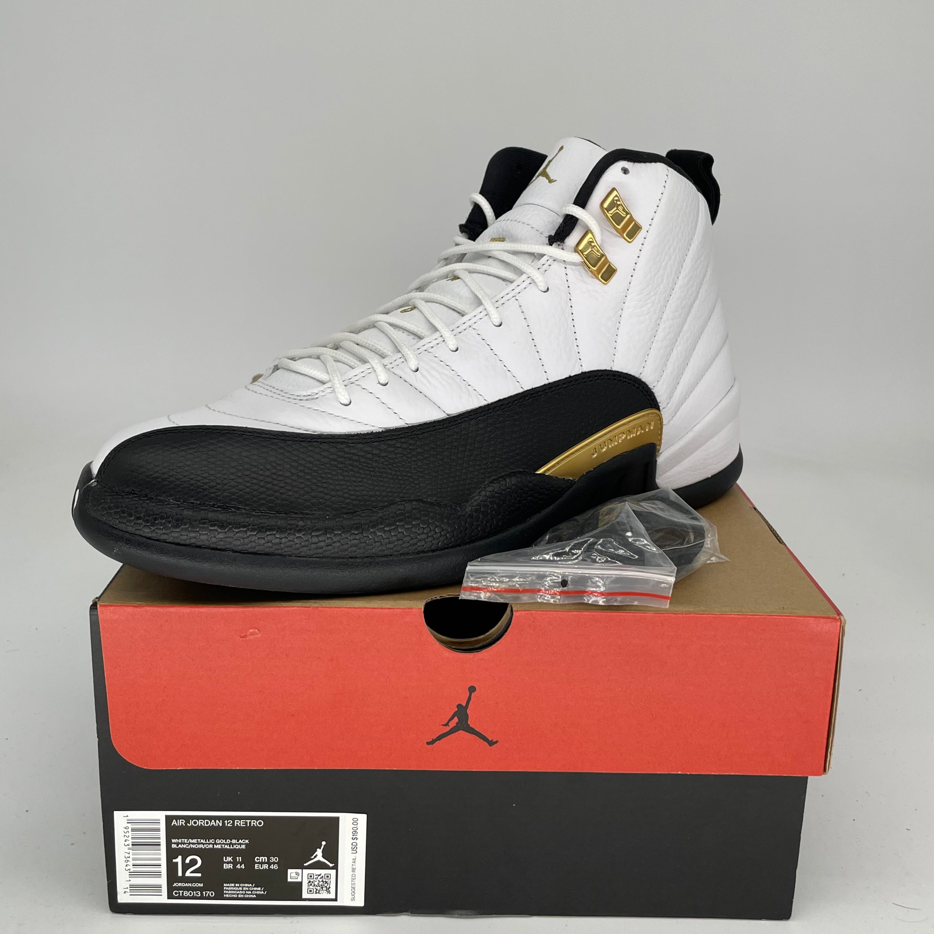 Original Title: AIR JORDAN 12 ROYALTY TAXI SIZE 12 CT8013 170   Optimized Title: **Air Jordan 12 Retro 